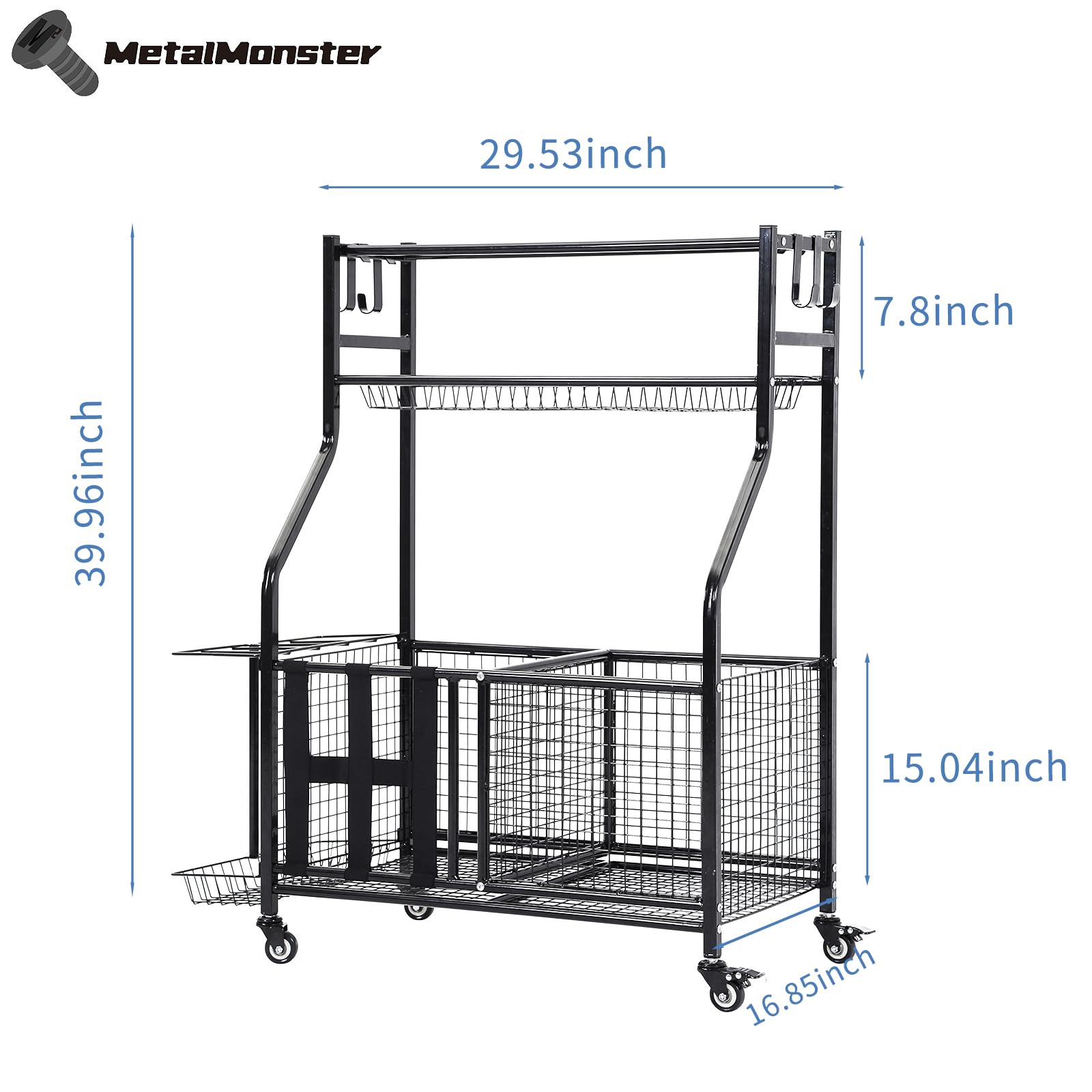 Heavy-Duty 3-Tier Weight Rack for Home Gym - Dumbbell, Kettlebell & Yoga Mat Storage Organizer with Wheels & Hooks | Perfect for Garage, Basement & Home Workout Equipment Organization