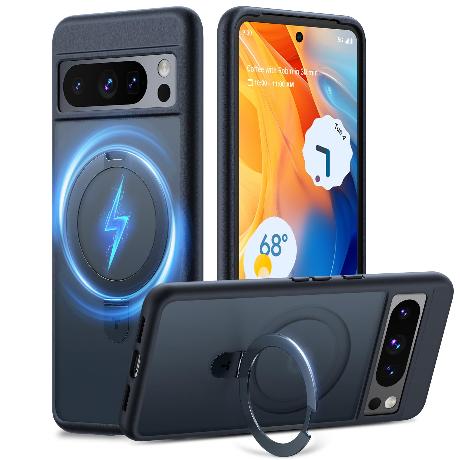 TORRAS Magnetic Shockproof Case for Google Pixel 8 Pro - Slim Protective Phone Cover with Built-in Stand & Magsafe Compatibility | 12FT Military Drop Protection | Durable Kickstand Design | Perfect for Work, Travel & Outdoor Activities (Black)