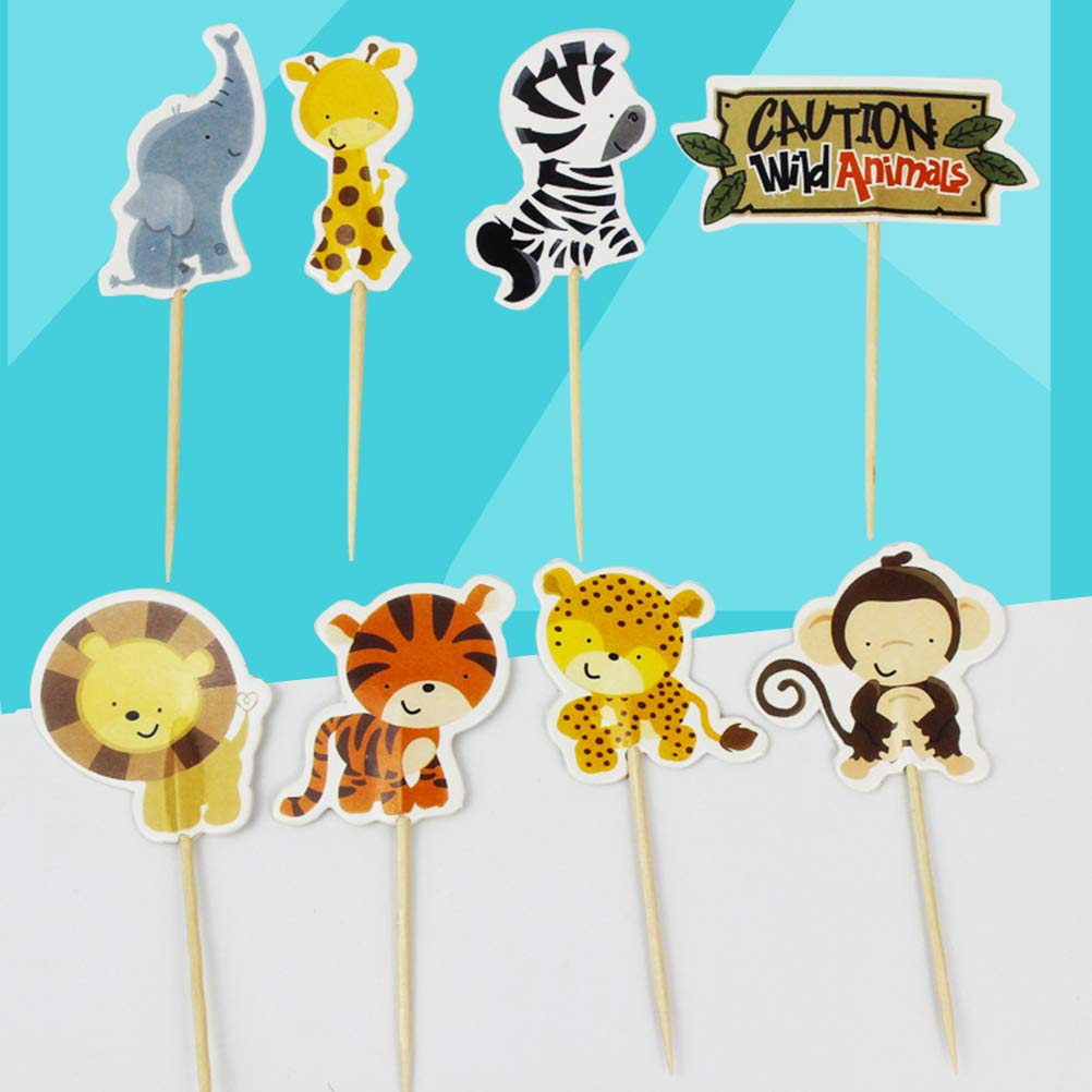 48pcs Animal Cake Toppers Decoration Set - Cartoon Cake Picks for Birthday, Wedding, Baby Shower & Party Decorations - B004