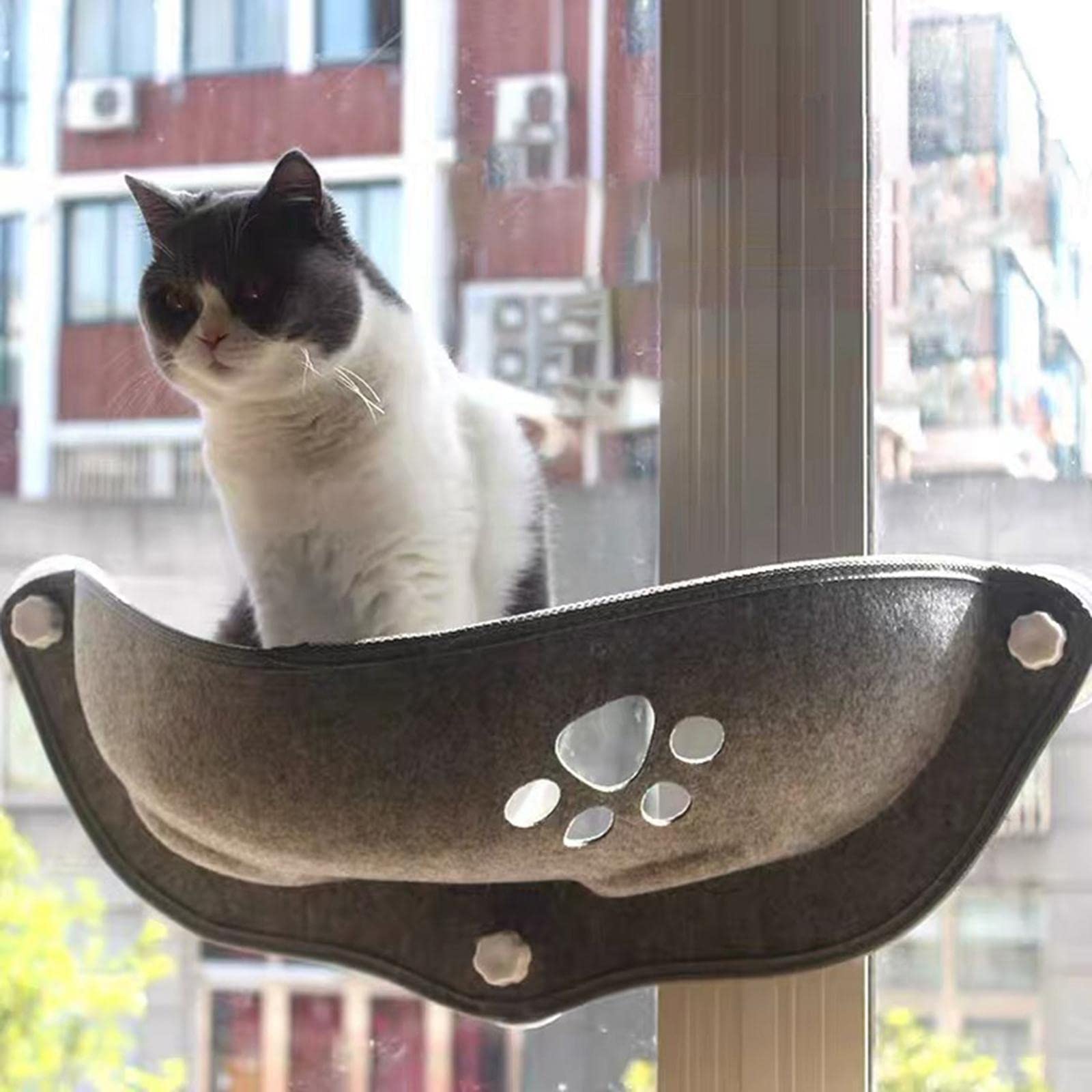 Premium Cat Window Hammock with Strong Suction Cups - Cozy Perch Bed for Cats to Lounge, Sunbathe & Relax - Perfect for Apartments & Sunny Windows - Gray Pet Furniture for Indoor Cats