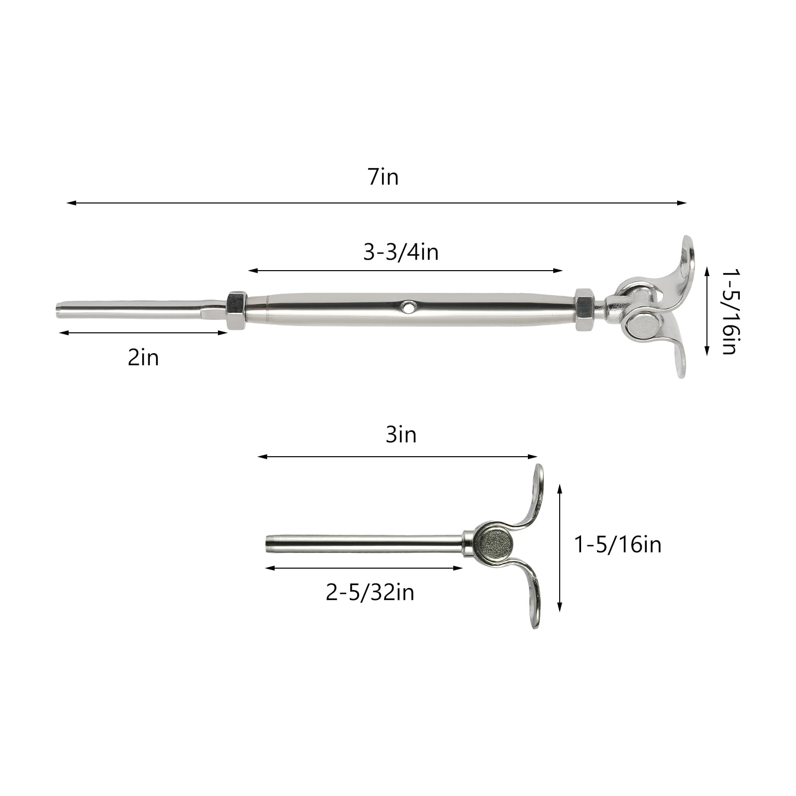 T316 Swage Threaded Cable Tensioner Kit - 50 Pack Stainless Steel Deck Railing Hardware for 1/8