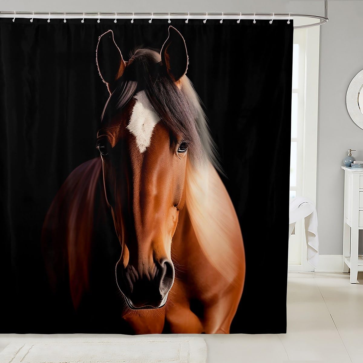 Brown Horse Shower Curtain - Western Cowboy Style Bathroom Decor with Exotic Animal Print, Waterproof Fabric for Farmhouse & Ranch Themes, 72x72 Inches - Perfect for Western Bathrooms, Cabin Retreats & Wildlife Lovers