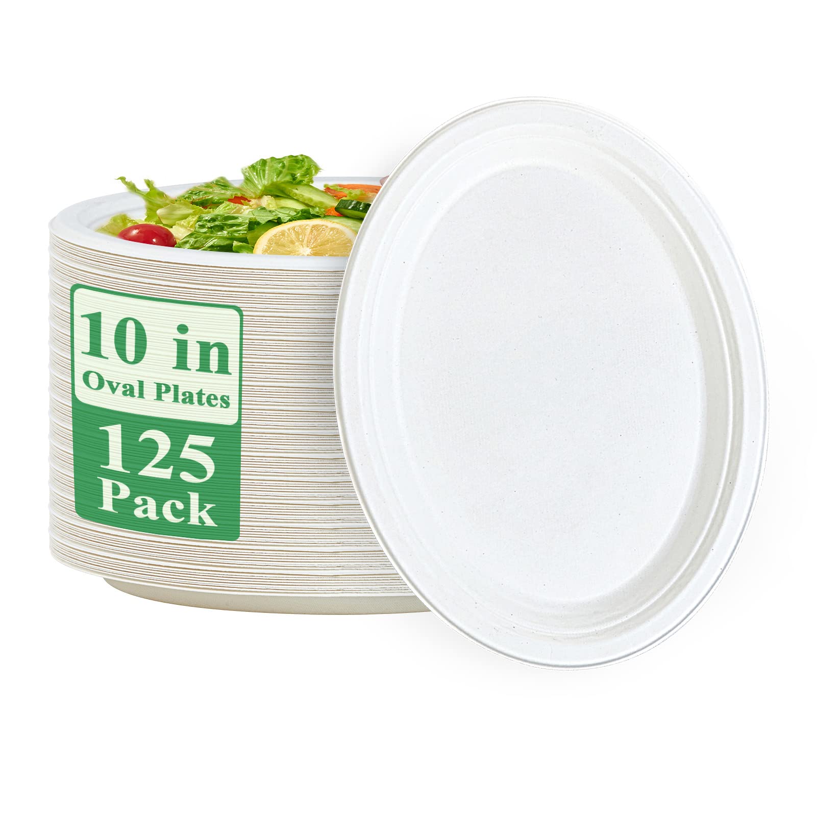 **Vplus 100% Compostable Oval Paper Plates 10 inch 125 Pack – Super Strong Disposable Bagasse Plates, Natural & Biodegradable Eco-Friendly Sugarcane Dinnerware for BBQ, Party, Picnic, and Outdoor Gatherings – Perfect for Eco-Conscious Events**