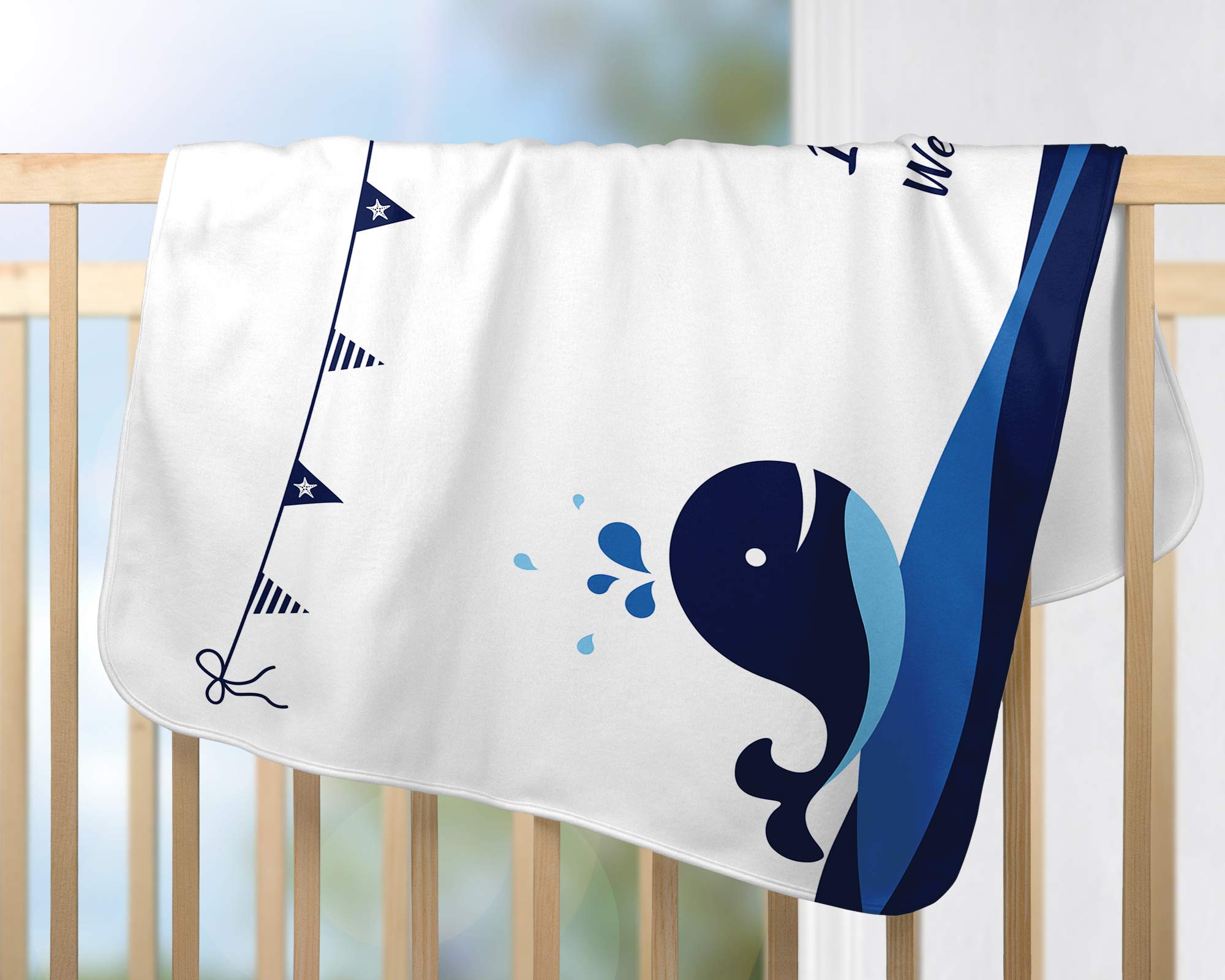 Personalized Baby Milestone Blanket - Nautical Whale Design for Newborn Photography & Growth Tracking (60