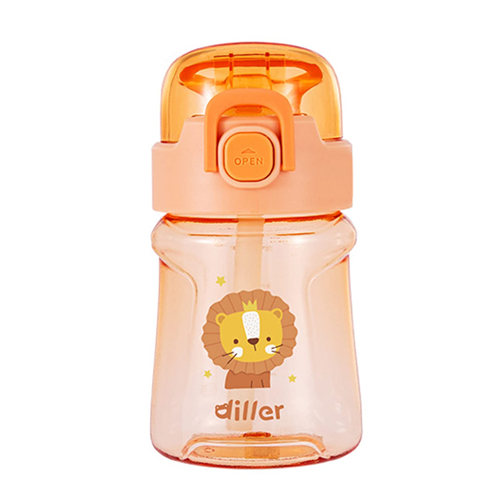 Tuelaly 400ml/550ml Leak-Proof BPA-Free Water Bottle with Straw - Cute Animal Print, Transparent Design, Adjustable Strap for Kids, Students, Gym, Hiking & Outdoor Activities