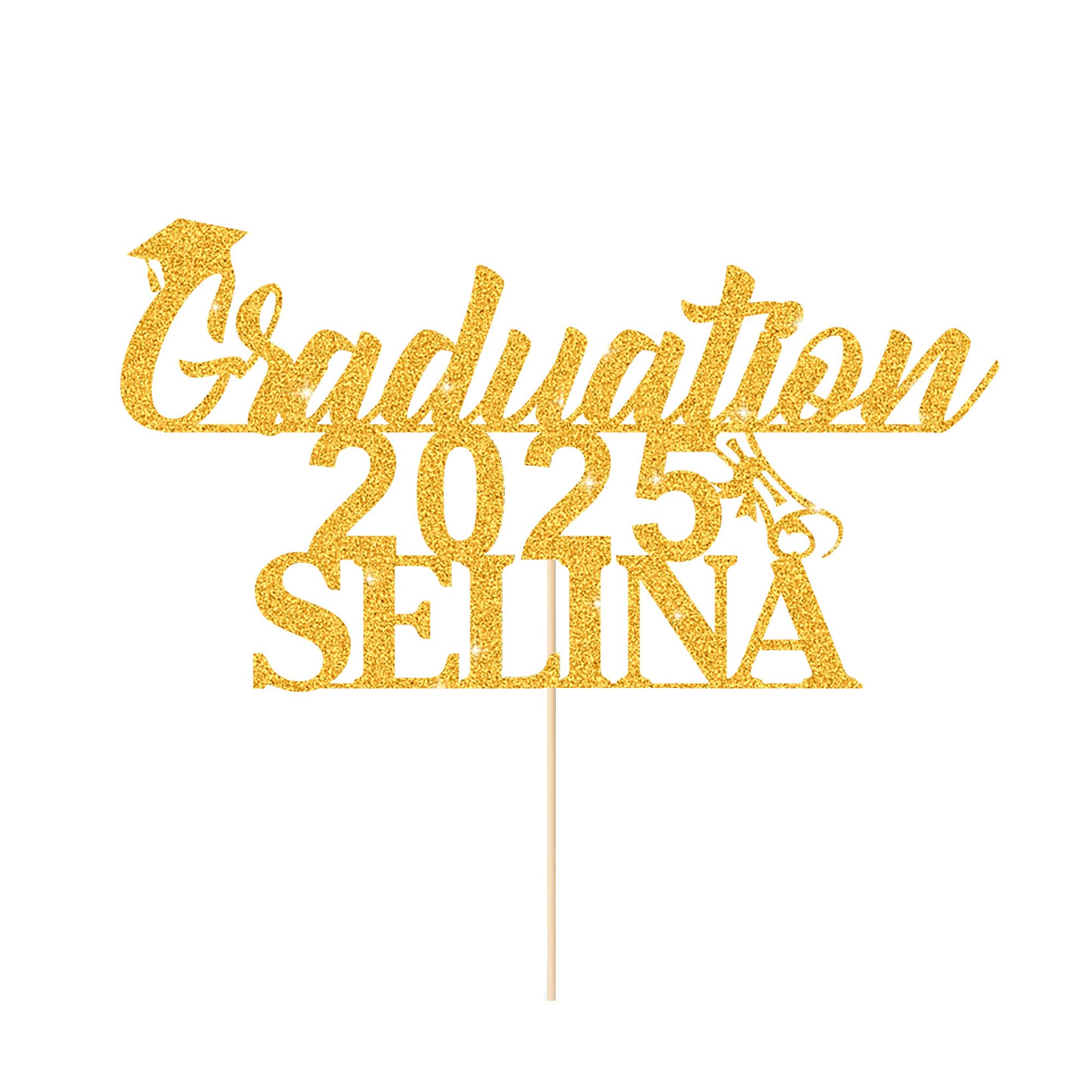 Custom Graduation Cake Topper - Personalized Class of 2025 Congrats Gift with Glitter Name (Gold) | Double-Sided Finish School Decor for Graduation Parties, Ceremonies & Student Celebrations