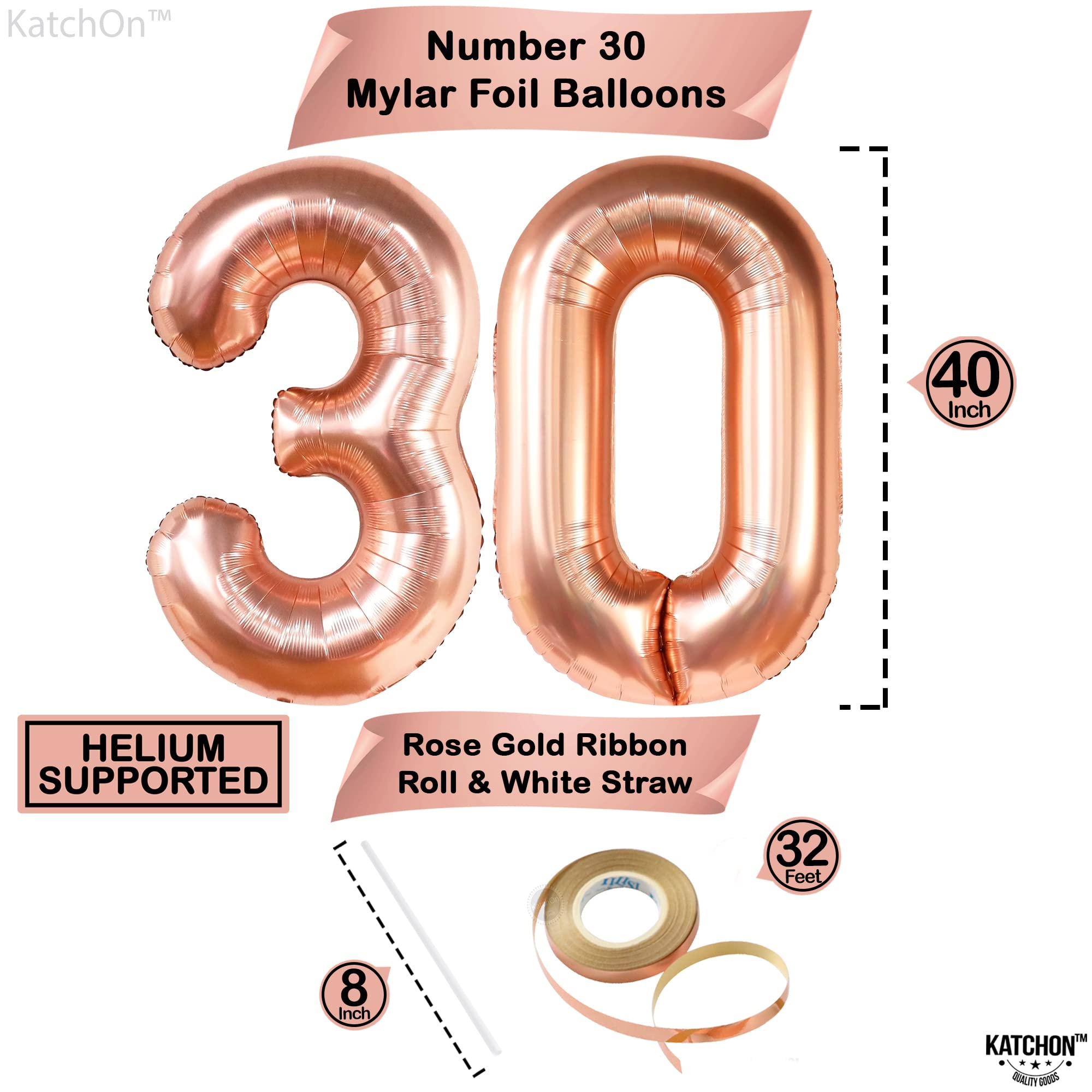 KatchOn 40 Inch Rose Gold Foil 30 Balloon Numbers - Large 30th Birthday Decorations for Women | Perfect for Birthday Parties, Anniversaries & Photo Backdrops