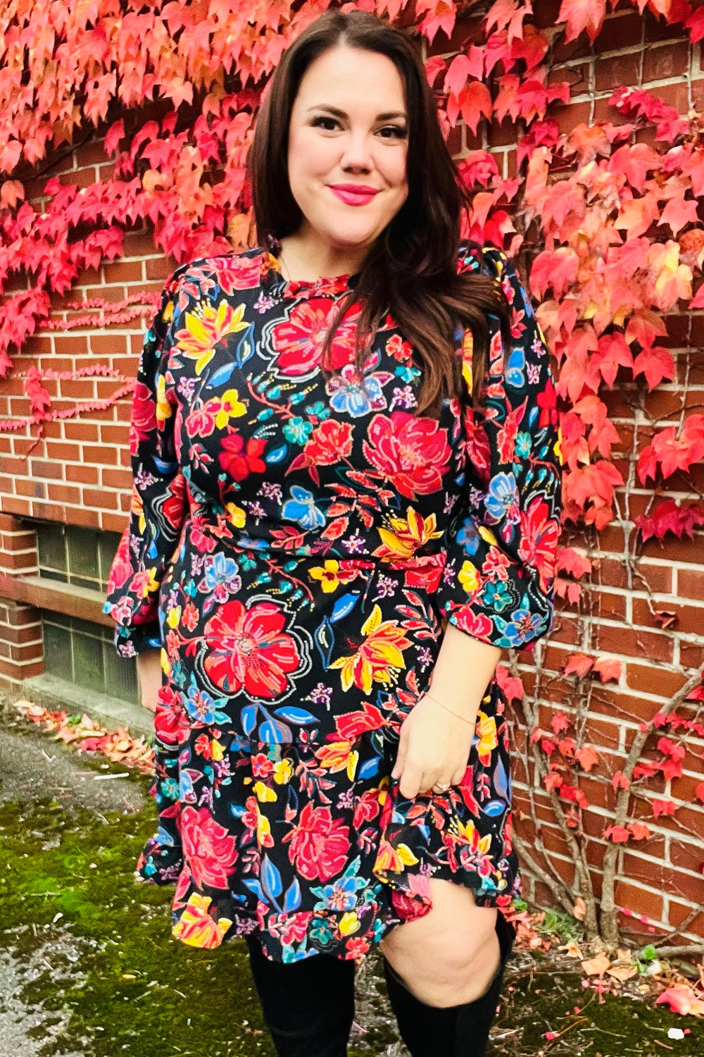 Elegant Black Floral Sequin Print Ruffle Sleeve Mock Neck Dress for Women - Perfect for Cocktail Parties, Date Nights & Special Occasions