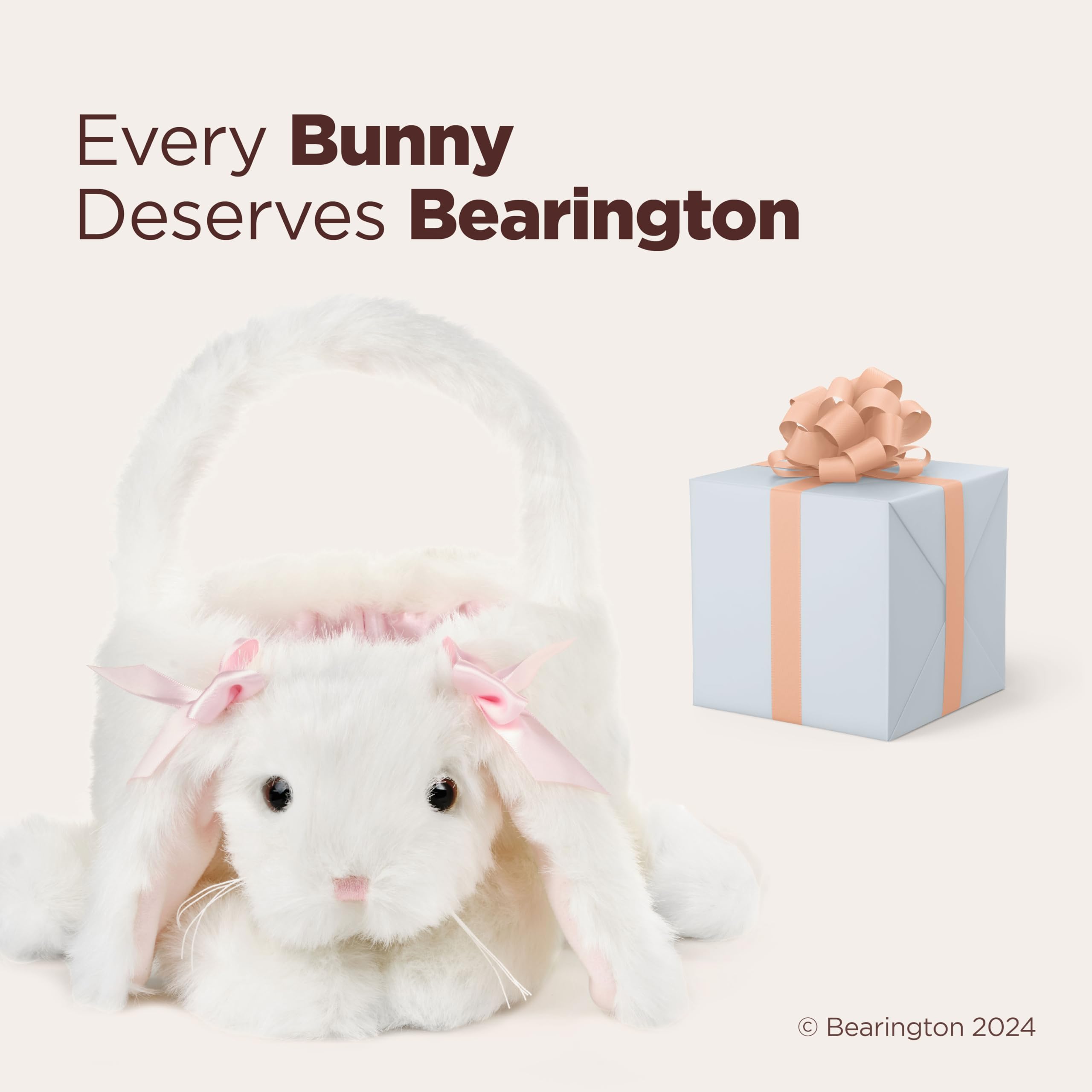Bearington White Bunny Rabbit Plush Easter Basket Stuffed Animal - 12 x 13 Inch Soft Cuddly Bunny Toy for Babies & Toddlers - Perfect Easter Gift Basket for Kids, Baby Shower & Spring Decorations
