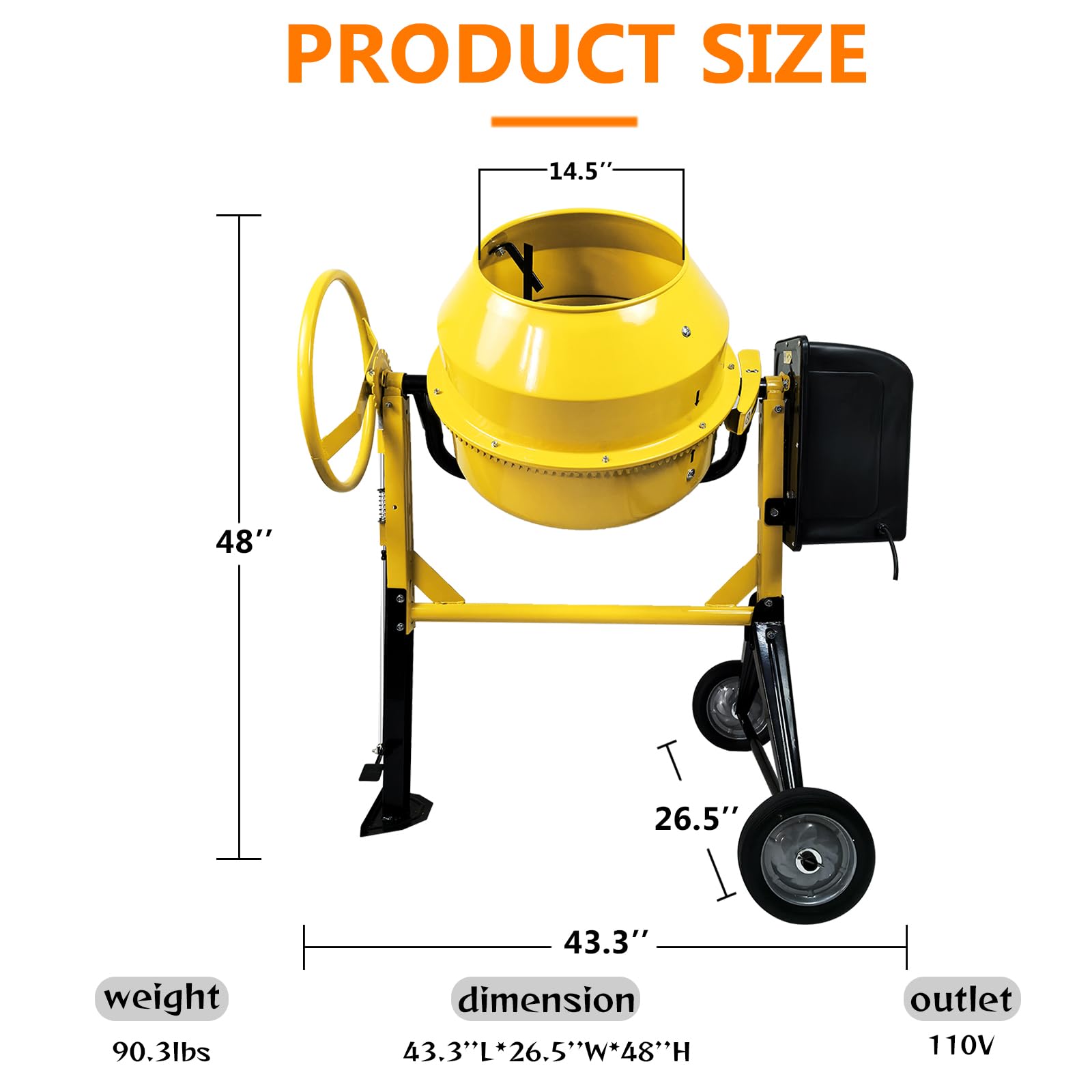 4.2 Cu Ft Portable Electric Concrete Cement Mixer with Wheels - 3/5 HP Motor & 120L Freestanding Barrow - Ideal for Stucco, Mortar, and DIY Construction Projects - Perfect for Home Renovation, Garden Work, and Small Building Jobs