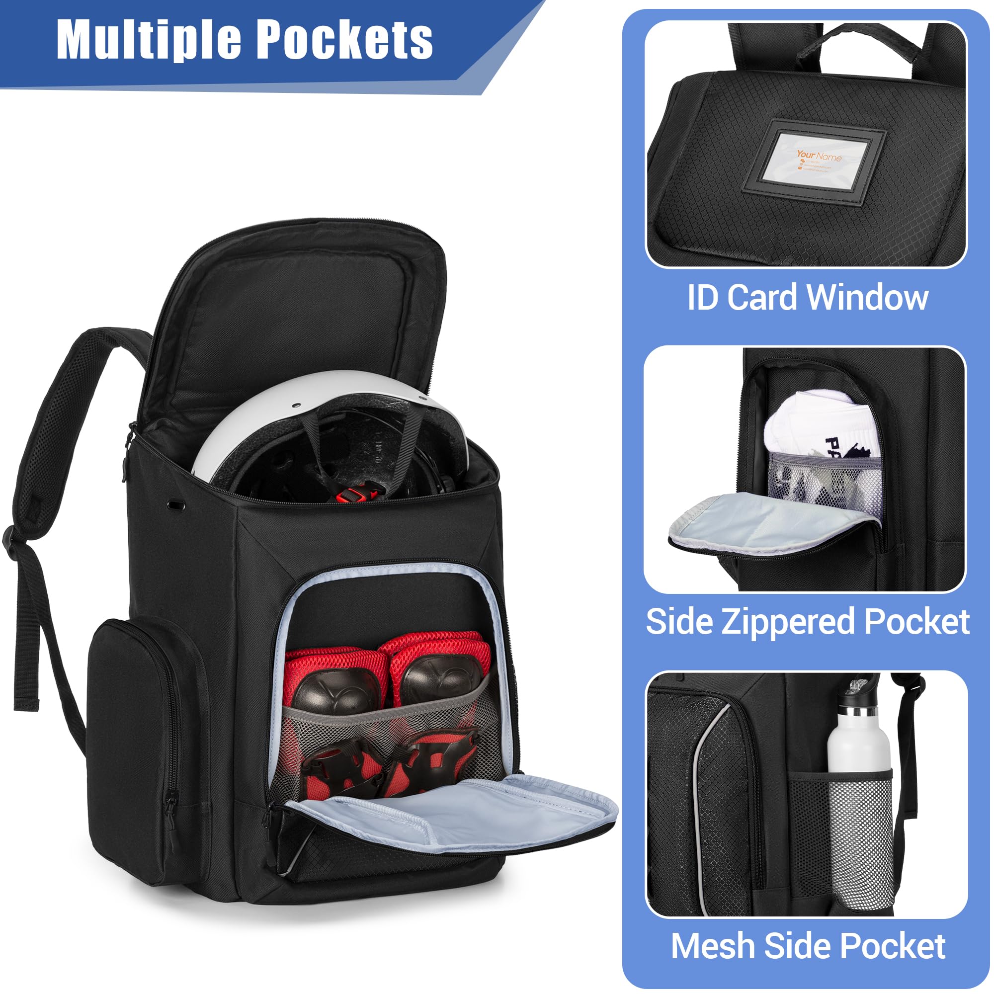 DSLEAF Large Capacity Roller Skate Backpack - Holds Shoes Up to US Men Size 13, Multi-Pocket Storage for Inline/Figure/Quad/Speed/Hockey Skates - Perfect for Ice Rink, Roller Derby & Outdoor Skating Adventures