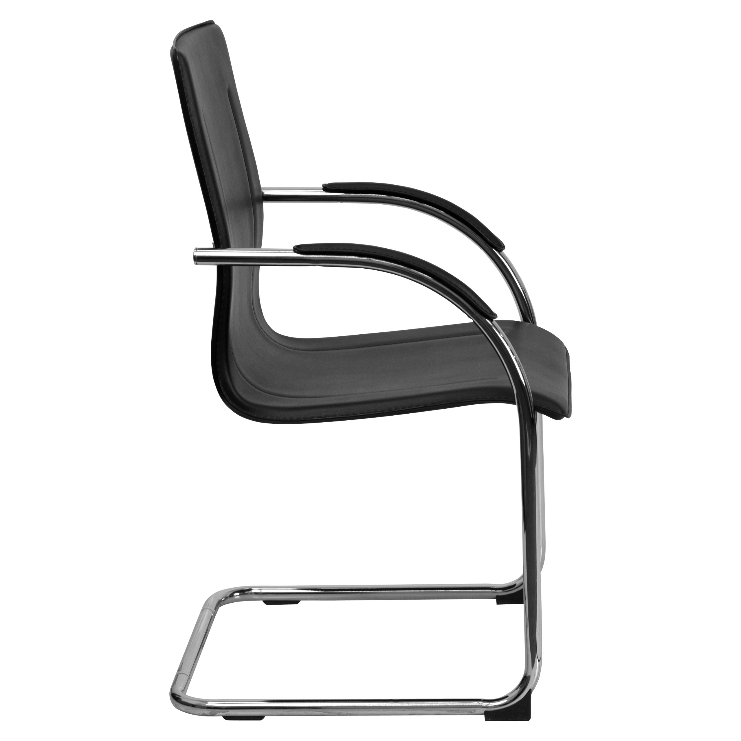 Flash Furniture Black Vinyl Side Reception Chair with Chrome Sled Base - Comfortable Waiting Room Seating for Offices, Clinics and Lobbies
