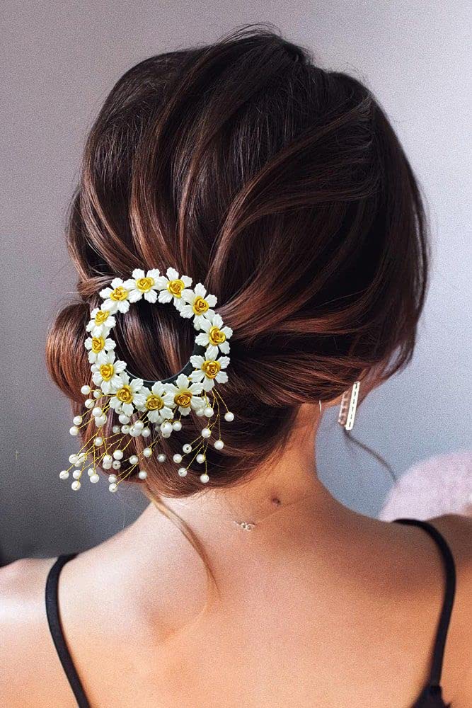 Judapin White Artificial Pearl & Flower Hair Clip - Elegant Bridal Hair Pin for Women & Girls | Perfect for Weddings, Prom, Parties & Special Occasions