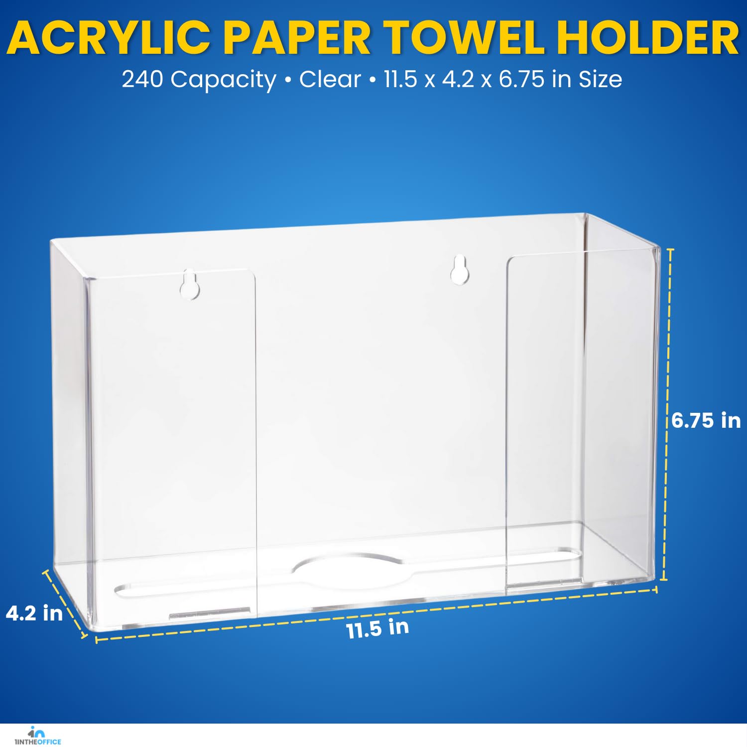 Acrylic Paper Towel Holder - Wall Mount or Countertop Multifold Paper Towel Dispenser for Z-Fold & C-Fold Towels (11.5