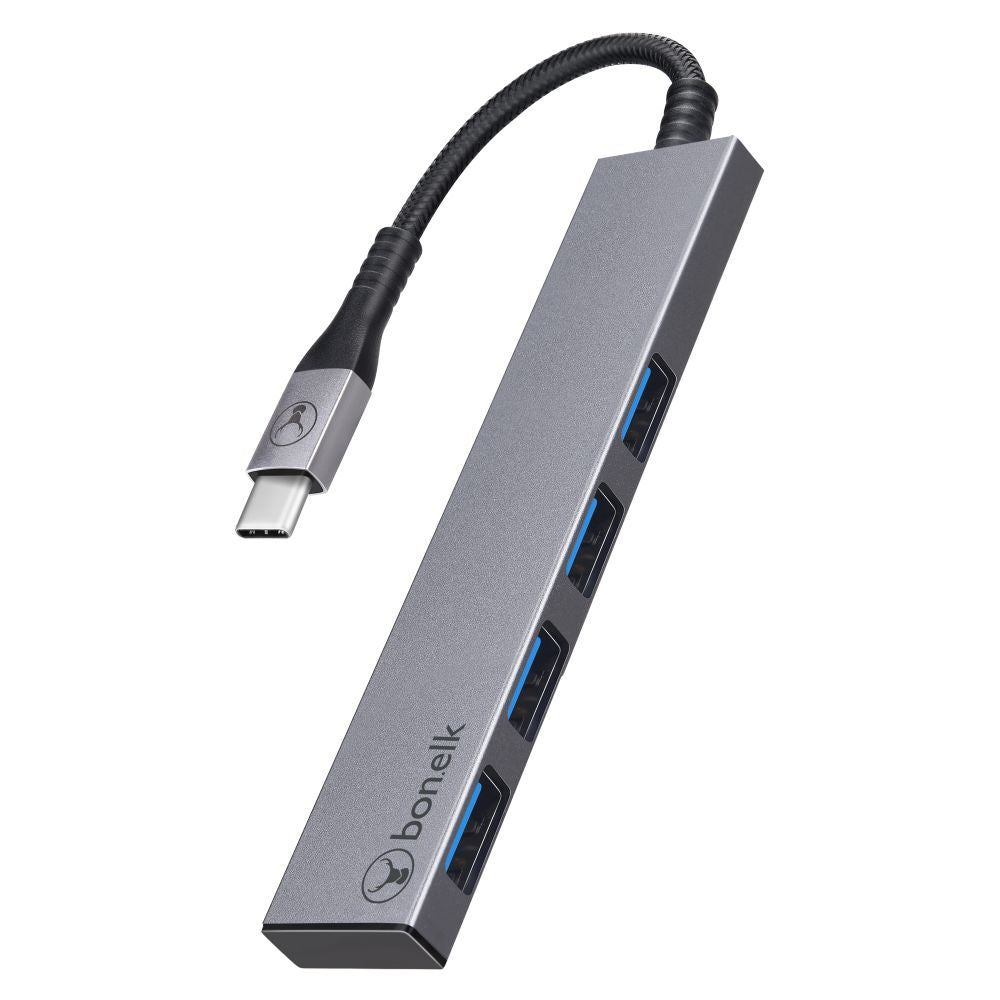 Bonelk 4-Port USB 3.0 Hub with USB-C Connector - Ultra Slim Portable USB Splitter for Laptop, PC, MacBook - Fast Data Transfer & Charging Station for Office, Home, Travel Use