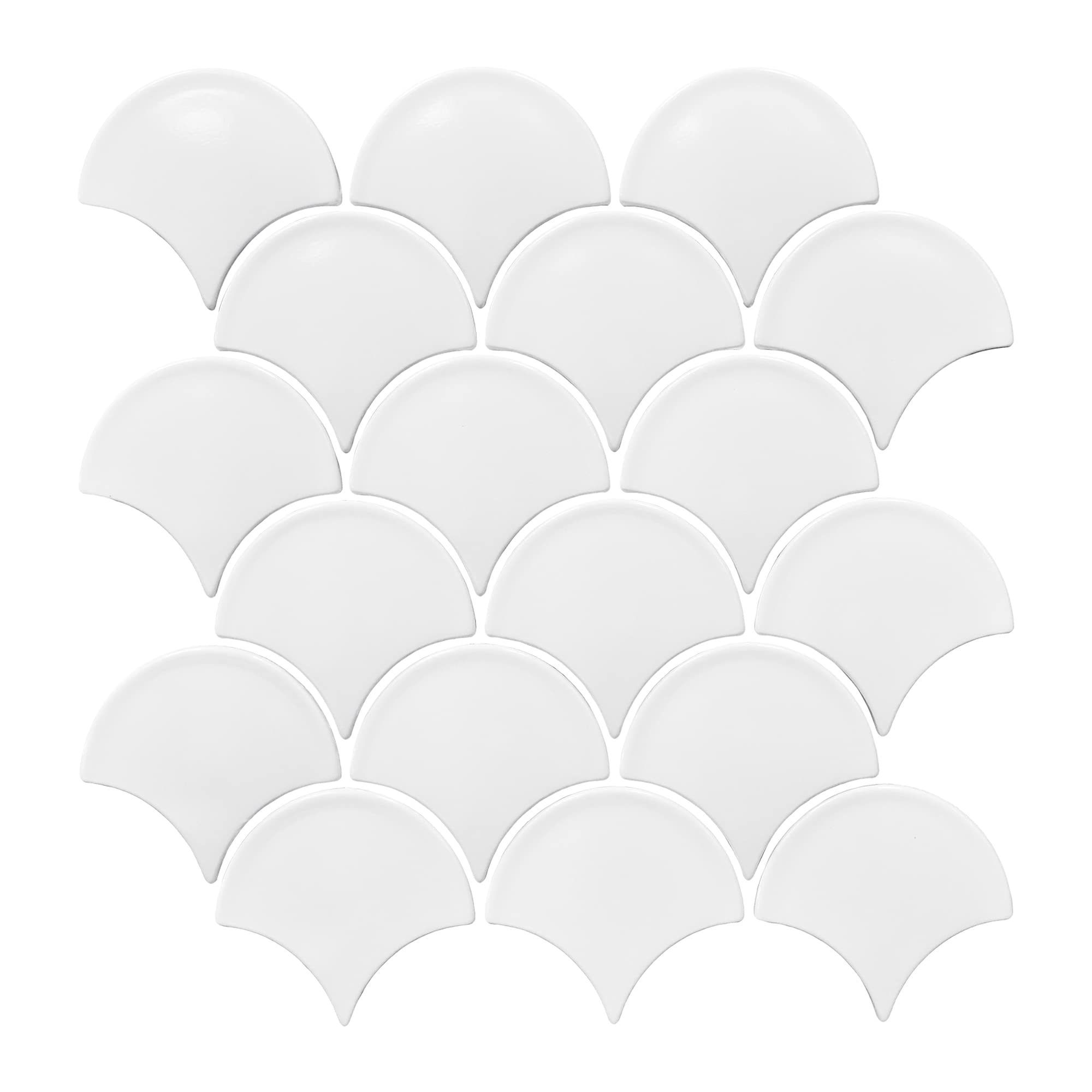 QDÉCOR Scallop Decorative Mosaic Tile - Bright White Polished Ceramic Wall Tiles for Bathroom Shower, Kitchen Backsplash & Home Décor - Box of 6 Sheets (12x12 in) - Perfect for Modern Interior Remodeling & Coastal Style Decor