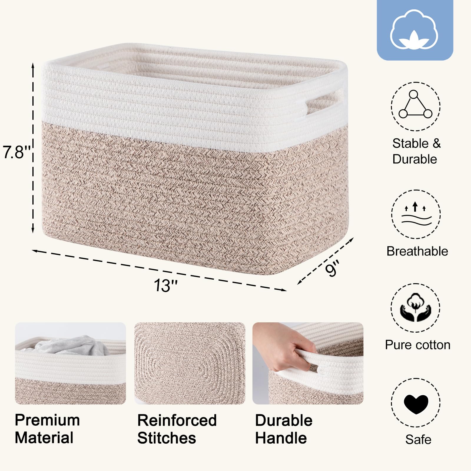 4-Pack Woven Storage Baskets for Shelves - Organize Toys, Books, Towels & Clothes - Durable 12.7