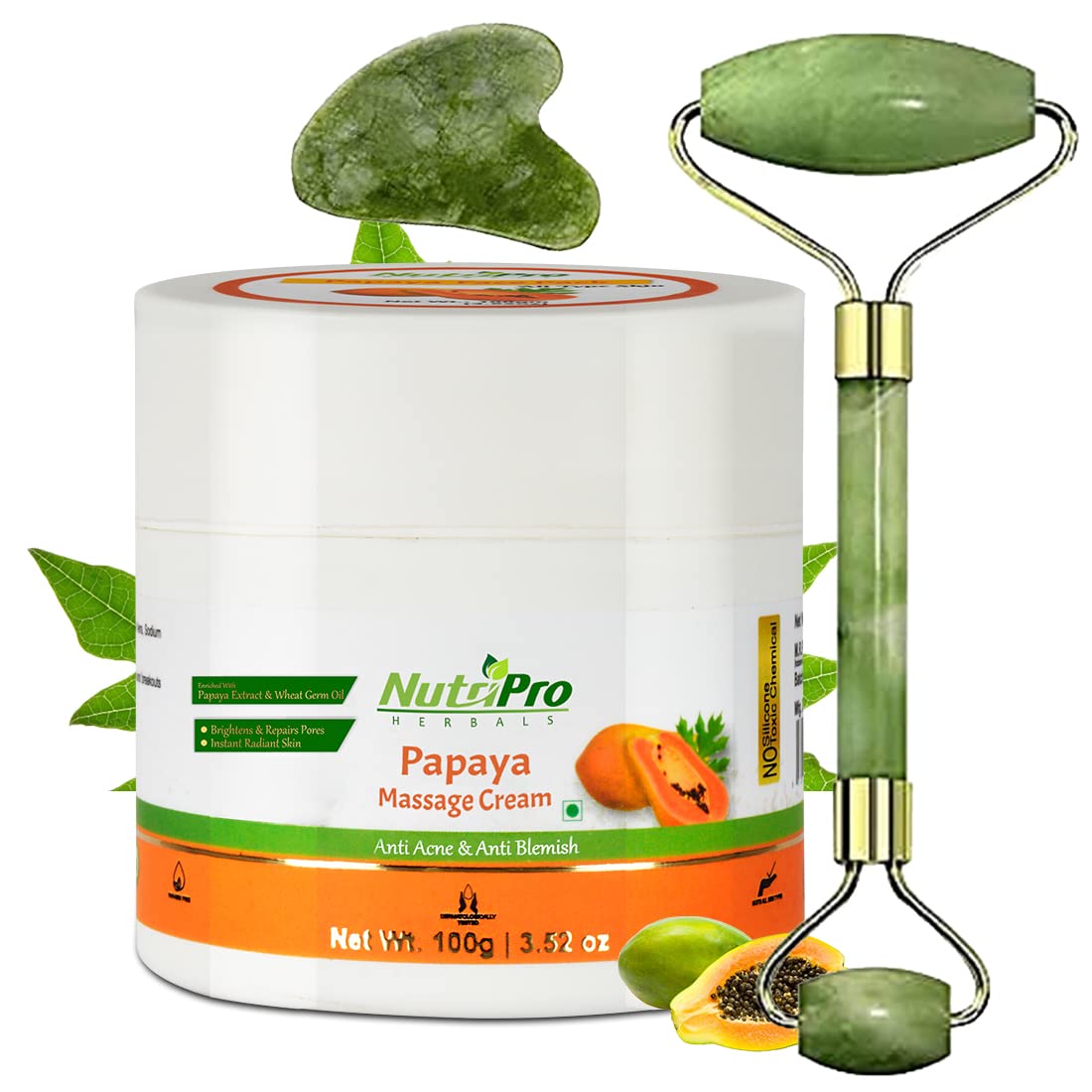 NutriPro Papaya Massage Cream with Roller - 150g | Enriched with Aloe Vera & Papaya Extracts for Skin Hydration & Relaxation | Perfect for Body Massage, Spa & Self-Care Routines
