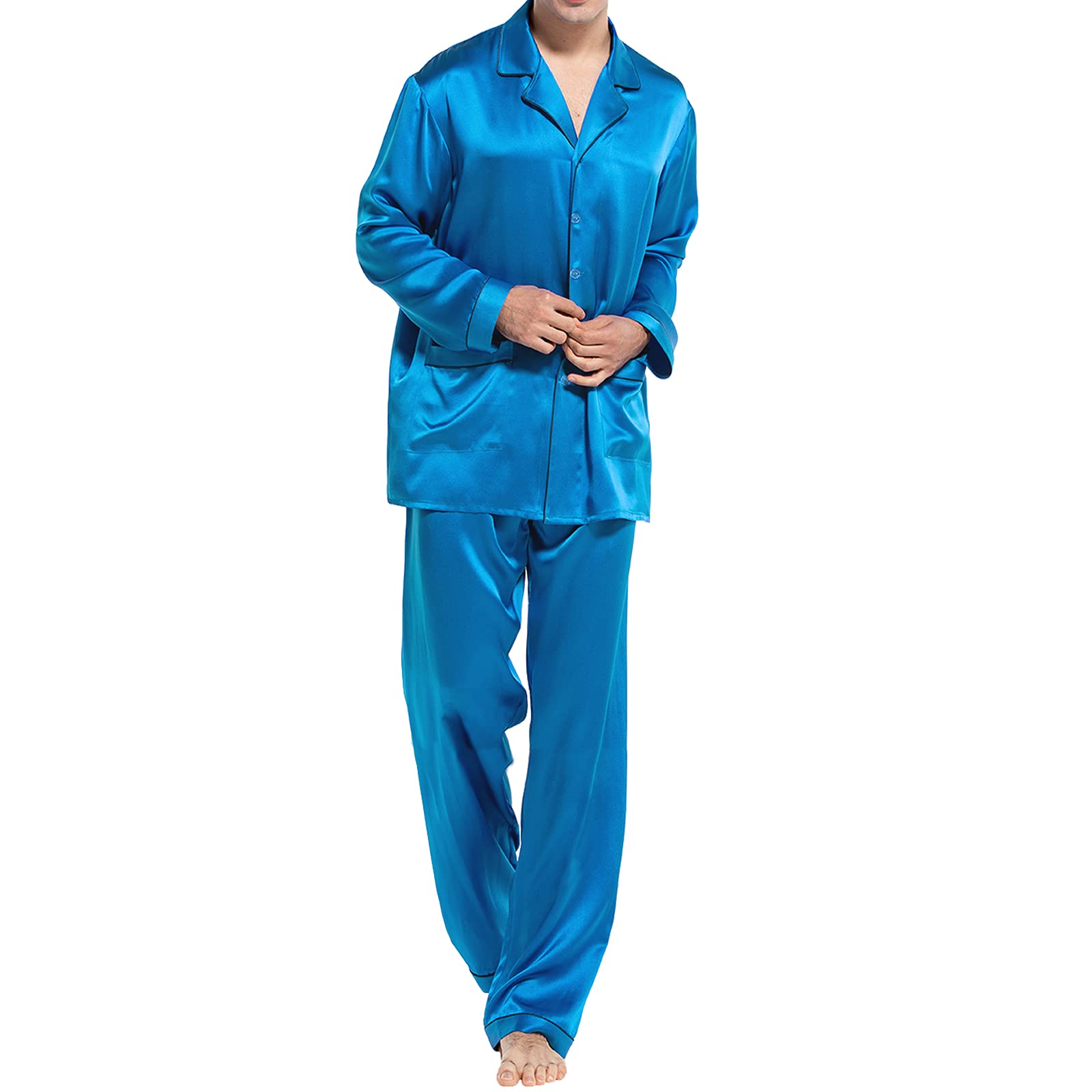 Luxury Men's Silk Pajamas Set - 100% Pure Silk Long Sleeve Button Down Sleepwear for Men - Soft & Comfortable 2-Piece Pajama Set for Lounge, Sleep & Relaxation at Home