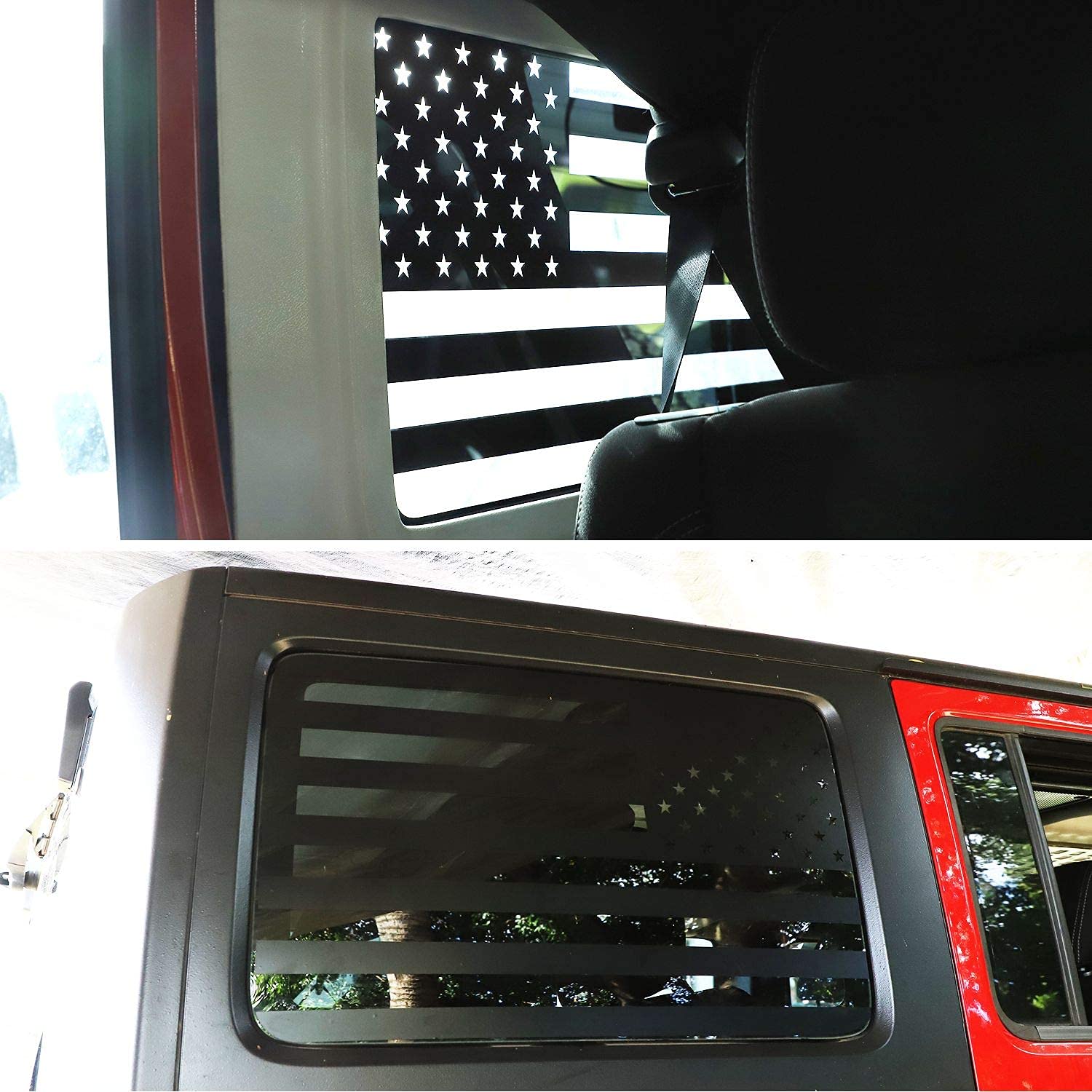 JeCar American Flag Vinyl Window Decal Sticker for 2011-2018 Jeep Wrangler JKU (4 Door) - Patriotic Car Accessory for Rear Window & Show Your USA Pride on Road Trips