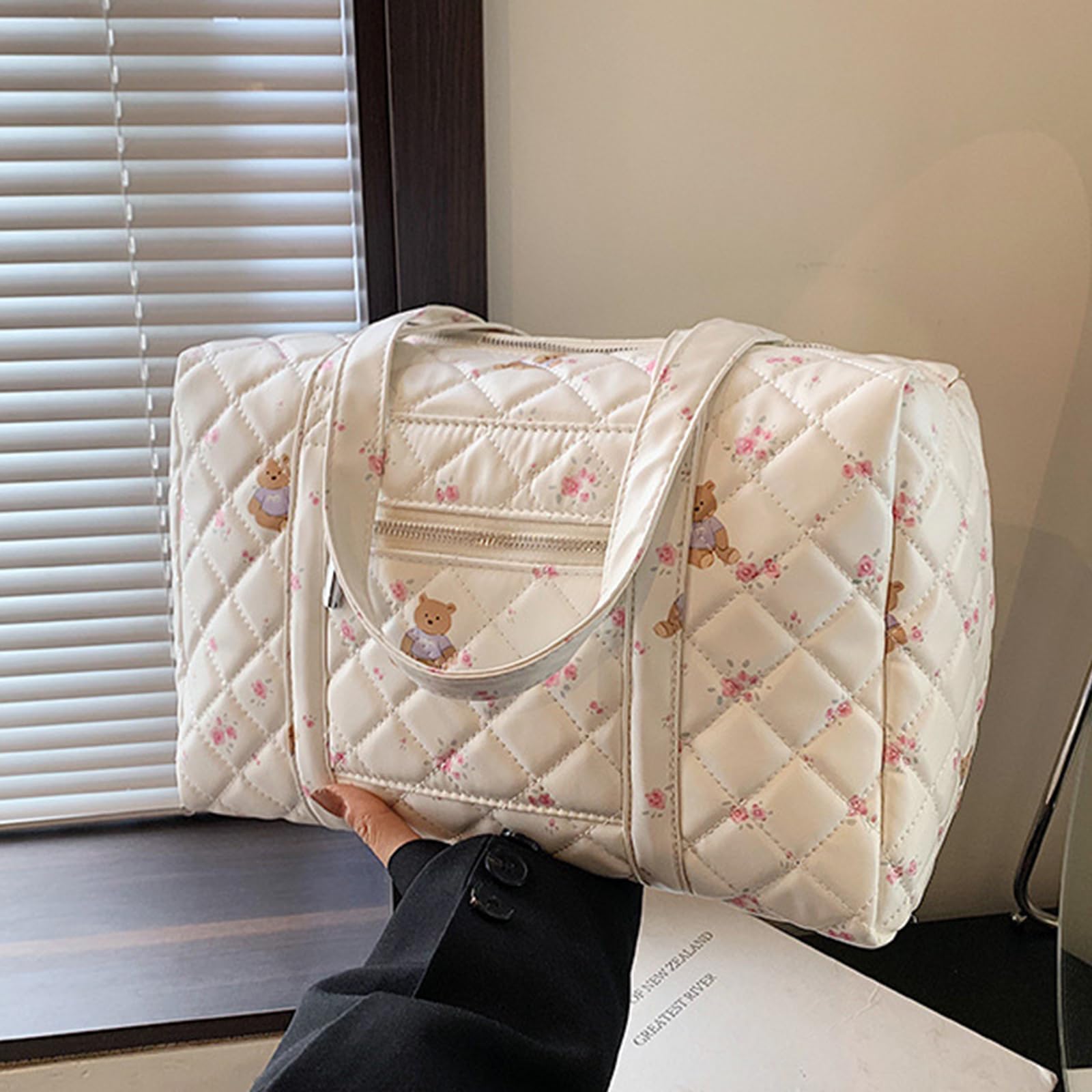 Stylish Large White Duffel Bag for Women - Spacious Weekender Overnight Tote, Perfect as Carry-On Luggage, Work Bag, Gym Bag, Travel Bag, Diaper Bag & Hospital Delivery Bag | Ideal for Business Trips, Weekend Getaways, Workouts & Maternity Needs