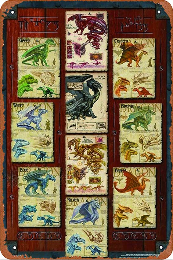 Vintage Metal Tin Sign - Dungeons & Dragons Poster with Grid Design | 12x8 Inch Wall Decor for Game Rooms, Bars, Coffee Shops & Home Decor | Perfect for D&D Fans & Fantasy Themed Spaces