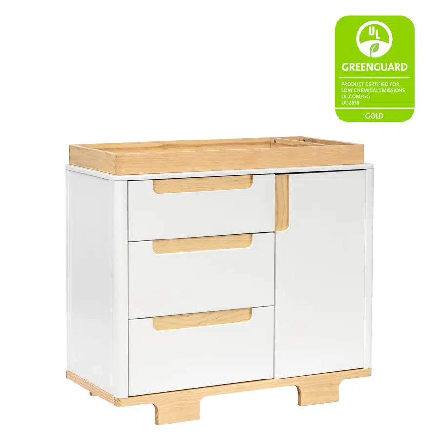 Babyletto Yuzu 3-Drawer Changer Dresser in White & Natural - Nursery Storage Solution for Diapers, Clothes & Baby Essentials