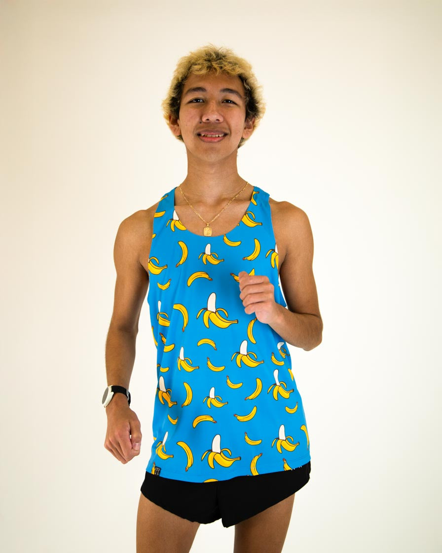 Men's Blue Bananas Performance Singlet - Breathable Workout Tank Top for Running & Gym - Lightweight Athletic Shirt for Men