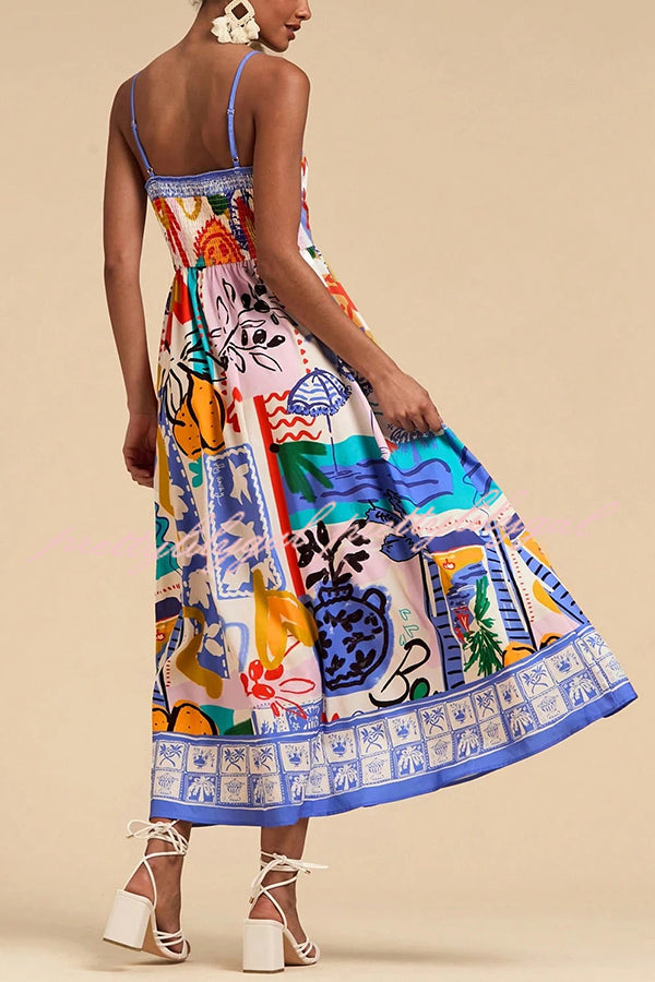 Stylish Printed Sling Back Pleated Midi Dress for Women | Summer Vacation & Holiday Party Outfit | Perfect for Beach Getaways, Cocktail Events & Special Occasions