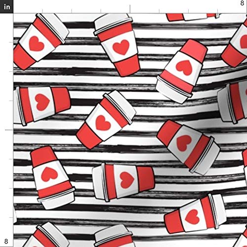 Valentine's Day Coffee Red Hearts & Black Stripes Printed Minky Fabric Fat Quarter - Soft Plush Material for Sewing Baby Blankets, Quilt Backing, DIY Crafts - Perfect for Romantic Gifts & Home Decor