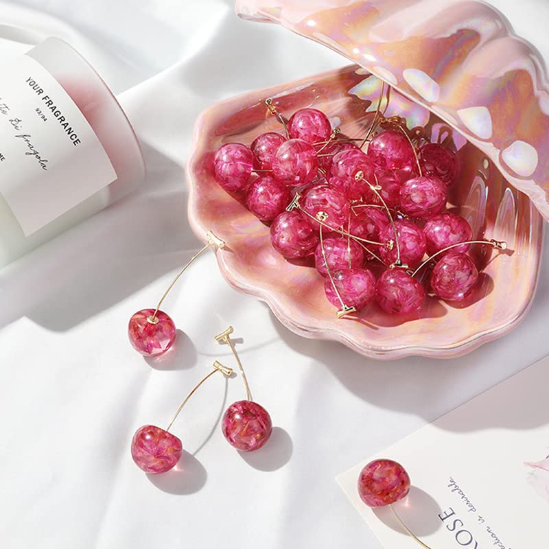 3D Red Cherry Dangle Earrings for Women - Acrylic Dried Flower Drop Earrings, Cute Fruit Charm Jewelry Gift for Girls (Perfect for Spring/Summer Outfits, Date Nights & Casual Wear)