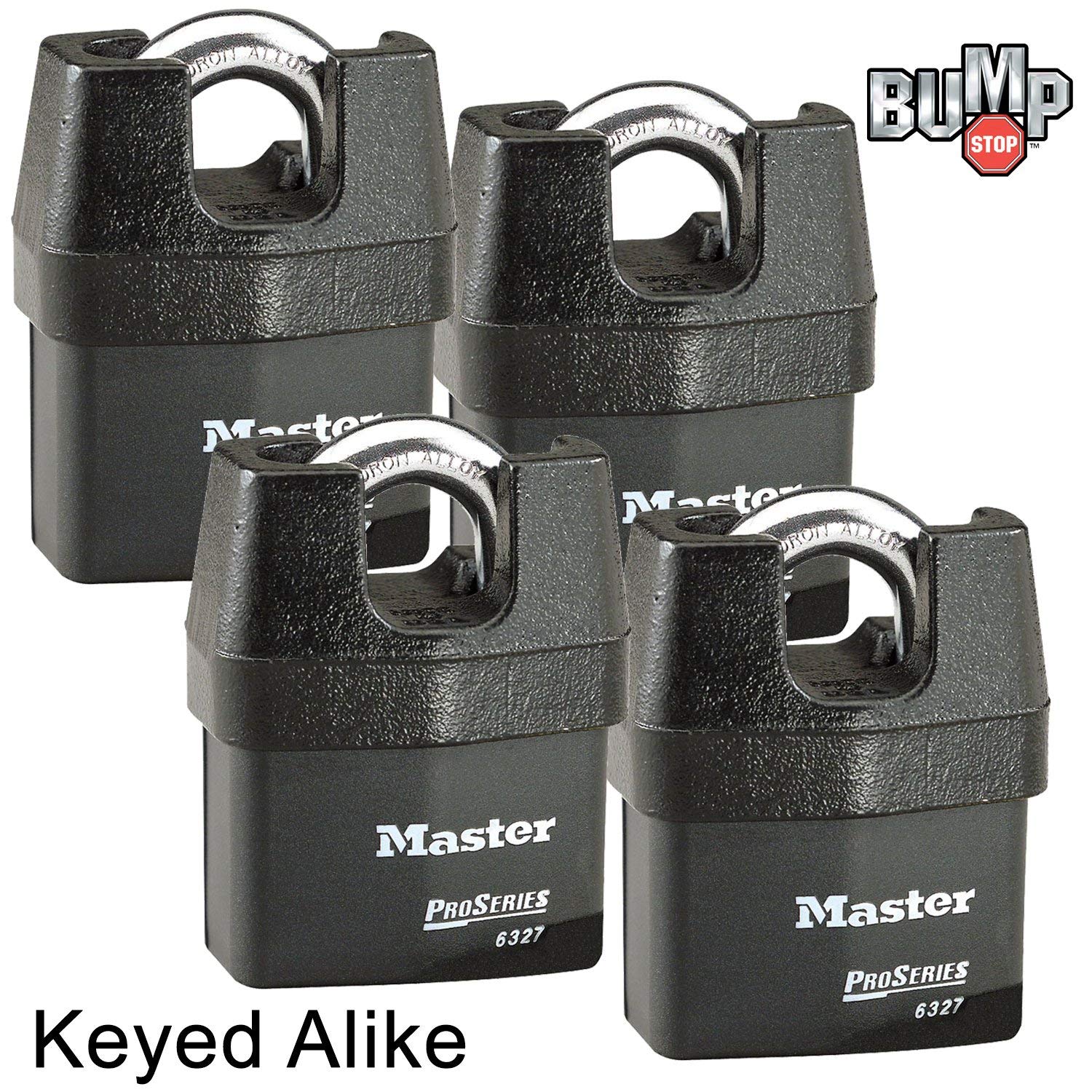 Master Lock Pro Series 6327NKA-4 High Security Padlock (4-Pack) with BumpStop Technology - Heavy Duty Outdoor Use for Sheds, Gates & Storage Units
