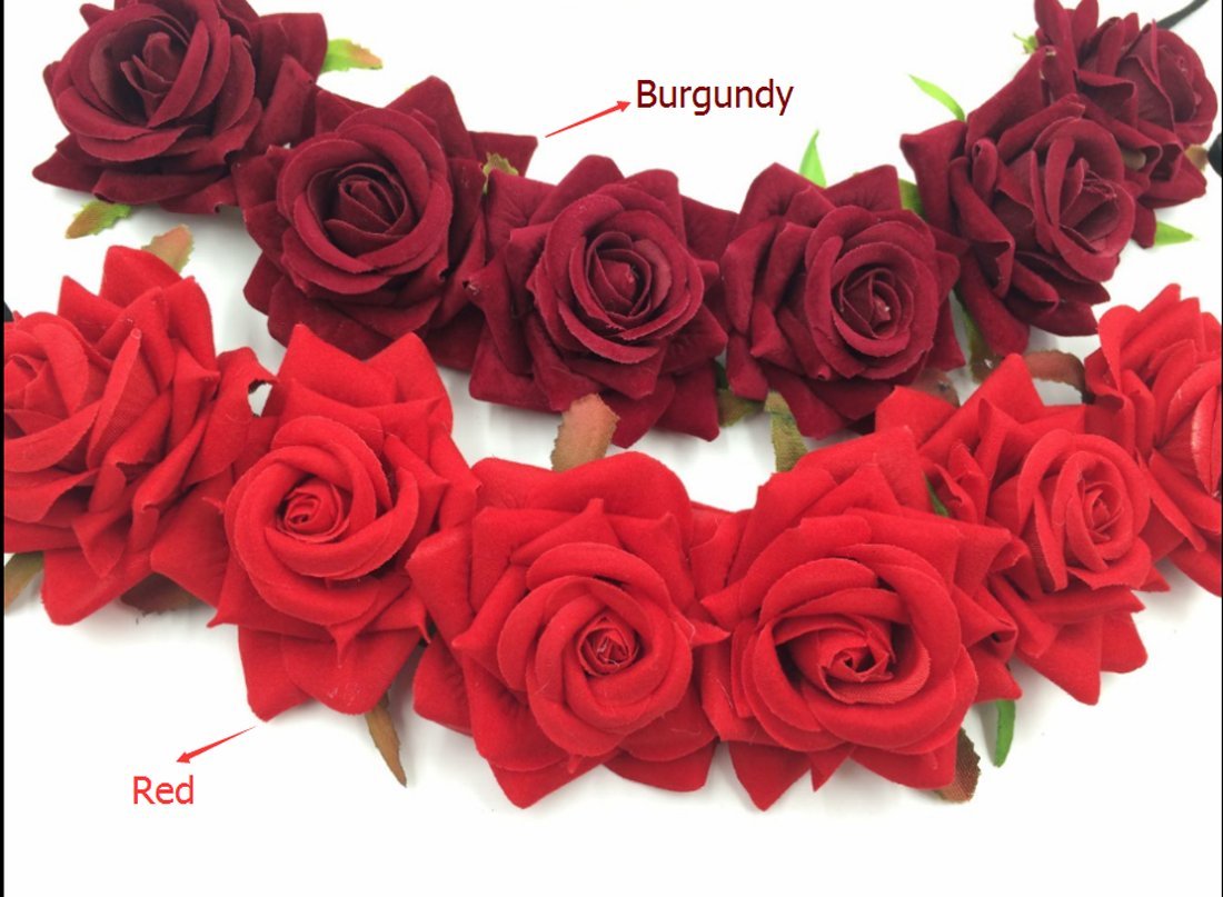Floral Fall Rose Red Flower Crown - Woodland Hair Wreath Headband for Festival, Wedding, Boho Party (3-Red) | Perfect for Halloween, Cosplay, Photoshoots & Renaissance Fairs