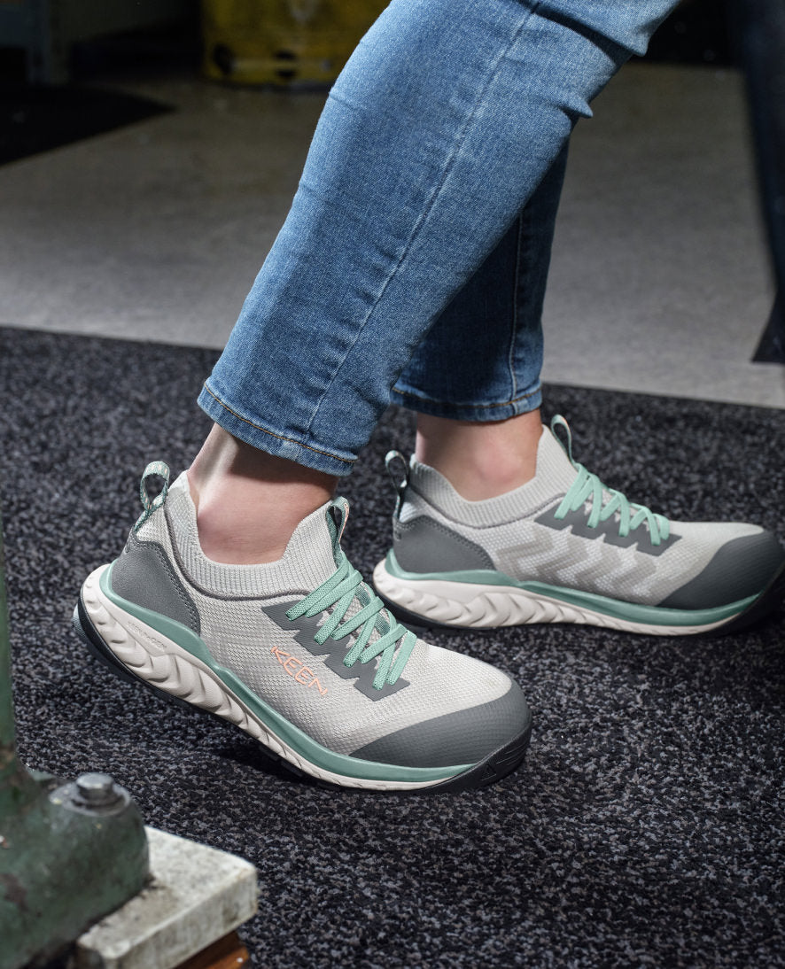 Women's Arvada Steel Toe Work Sneakers - Slip Resistant Safety Shoes for Women, Carbon Toe, Steel Grey/Granite Green - Perfect for Construction, Warehouse & Industrial Work