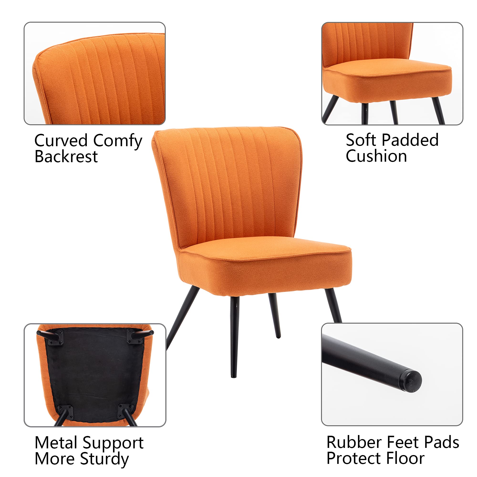 Alunaune Orange Accent Chair Set of 2 - Modern Upholstered Living Room & Bedroom Armless Slipper Chairs - Comfy Wingback Sofa for Guest Reception, Lounge, and Reading Nook