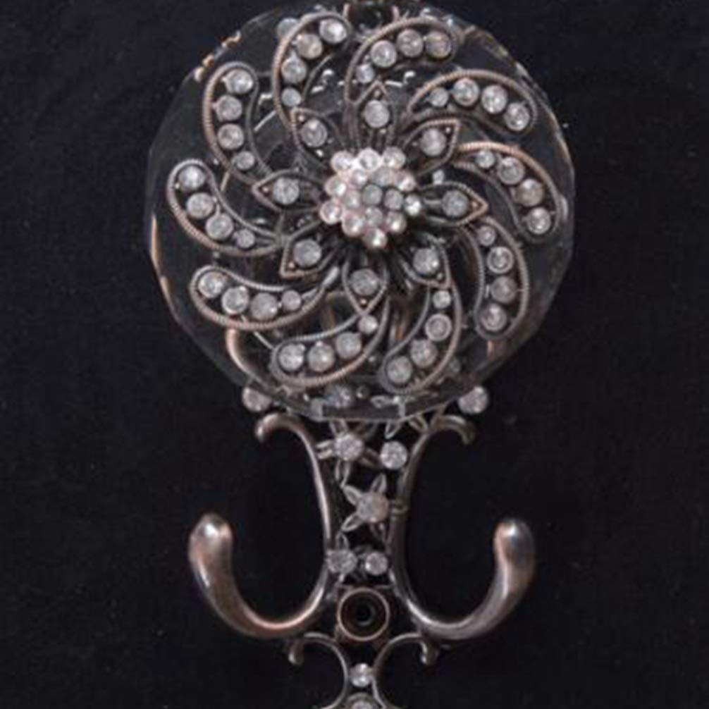 Luxury European Curtain Holdback Hooks - 1 Pair Rhinestone Flower Window Drapery Wall Hooks for Curtain Tieback - Elegant Home Decor for Living Room, Bedroom & Dining Room