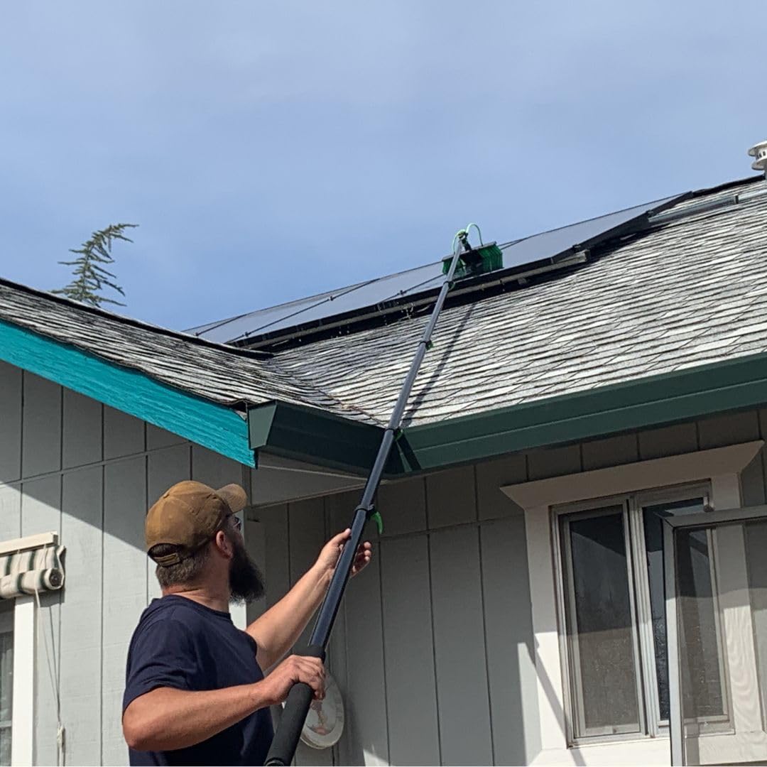 20FT Solar Panel Cleaning Brush & Water Fed Pole Kit - Professional Window & Glass Cleaning System with Scrubber Brush & Hose Spray Washer - Perfect for Residential & Commercial Solar Panel Maintenance, High-Rise Window Washing, and Outdoor Surface Cleaning