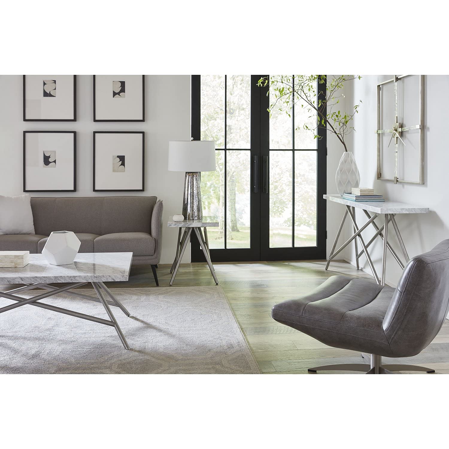 Modus Coral 2-Piece Coffee Table and End Table Set with Marble Top - Modern Living Room Furniture for Home Decor & Small Space