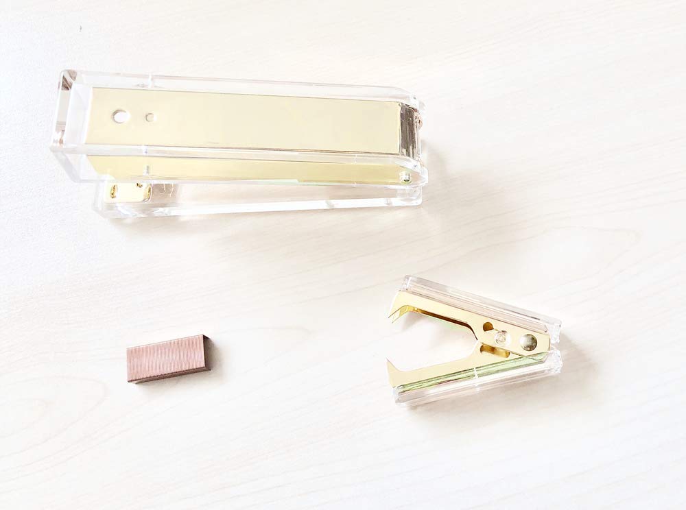 Premium Clear Acrylic Stapler & Staple Remover Set - Dark Gold Executive Office Supplies for Paperwork, Documents & Desk Organization