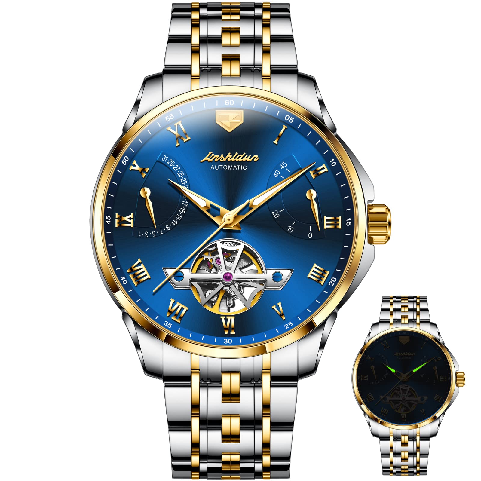 Automatic Mechanical Watches for Men - Self-Winding Tourbillon Stainless Steel Waterproof Luminous Date Watch | Luxury Dress & Business Casual Timepiece for Office, Parties & Formal Events