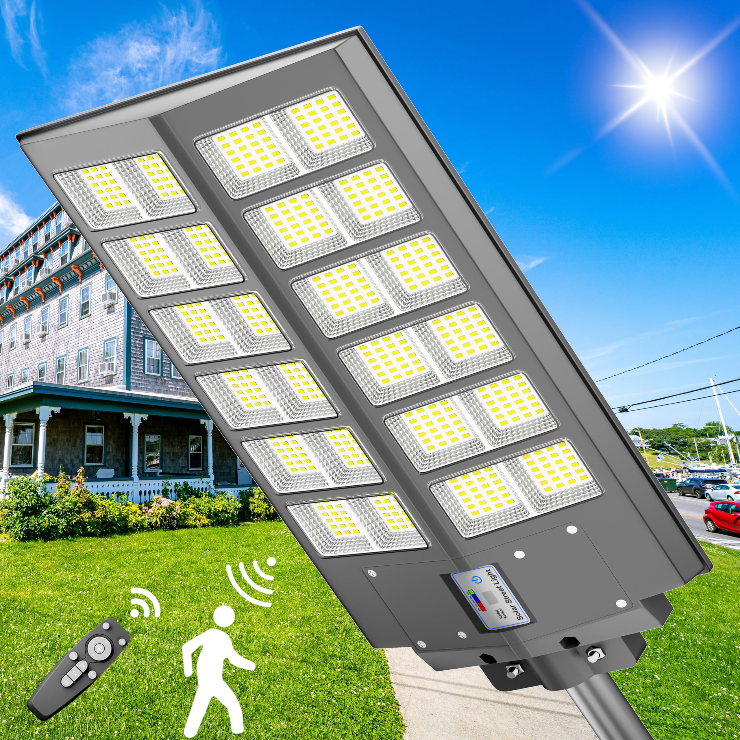 4800W Solar Street Light - 240,000LM Dusk to Dawn Outdoor Lighting - IP67 Waterproof with Motion Sensor - Solar Powered Parking Lot Lights for Yard, Road, Pathway & Driveway - Energy Efficient Wide Angle Solar Lamp for Home & Commercial Use