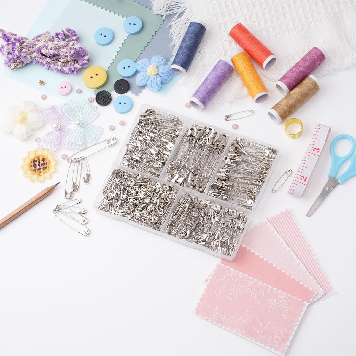 380pcs Assorted Safety Pins for Clothes - Large, Small, Mini - Sewing & Dance Supplies