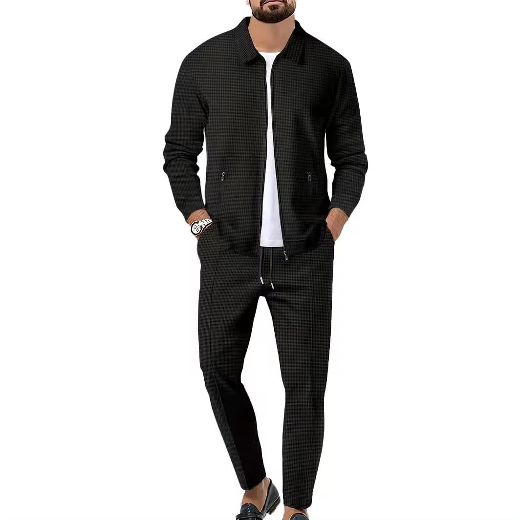 Veriliss Men's 2-Piece Waffle Soft Tracksuit Set - Sporty Hoodie & Jogger Pants for Gym, Running, and Casual Wear