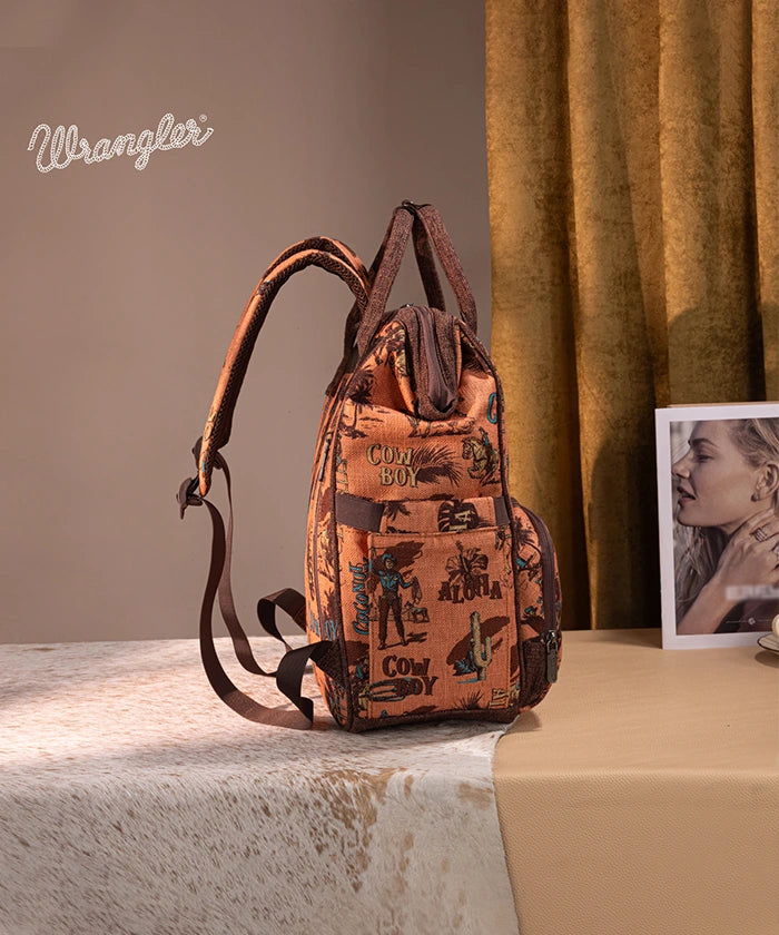 Wrangler Cowboy Print Diaper Bag - Stylish Baby Essentials Organizer for Travel, Outings & Parenting | Western-Themed Diaper Backpack for Moms & Dads