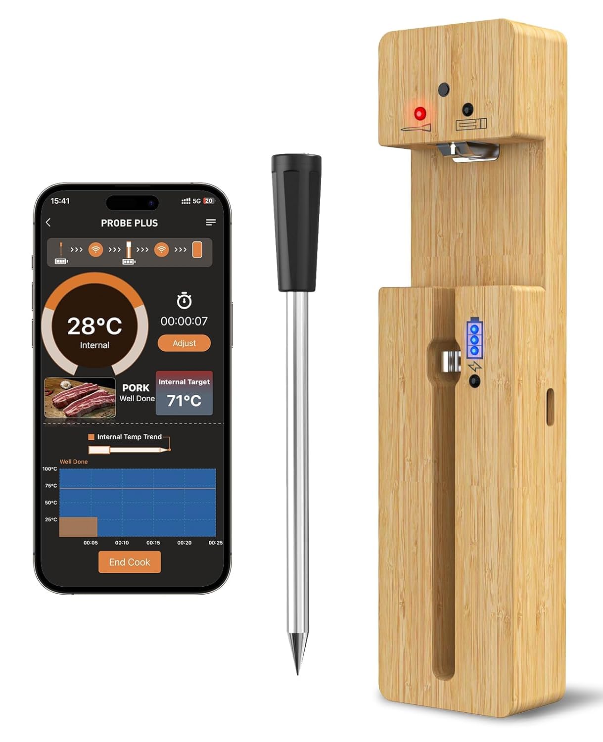 Long Range Wireless Smart Meat Thermometer with Bluetooth - 100% Waterproof, Multi-Sensors & Certified Calibration for Precision Cooking | Perfect for BBQ, Grilling, Oven, Smoker, Rotisserie & Kitchen Use