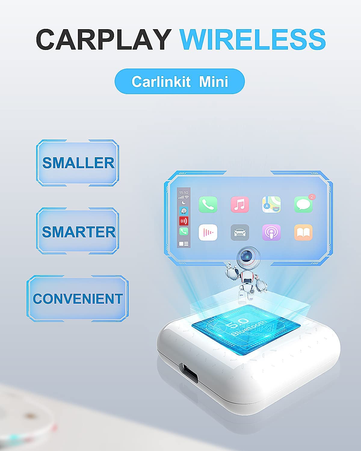 CarlinKit 3.0 Mini 2025 Wireless CarPlay Adapter - Convert Wired to Wireless CarPlay for iPhone iOS 10+ | Compatible with All Factory Wired CarPlay Cars | Plug & Play Auto Connection | Perfect for Commuting, Road Trips & Hands-Free Driving (White)