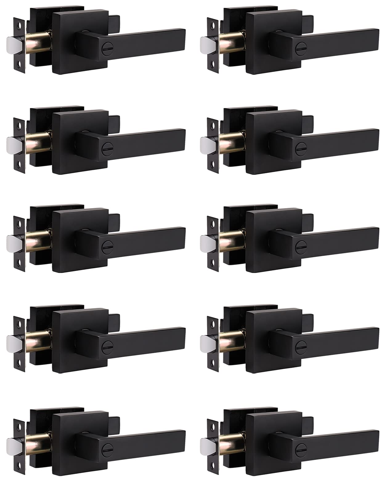 10 Pack Matte Black Door Handles with Lock - Keyless Privacy Door Lever for Interior Doors (Left/Right Handed) - Heavy Duty Square Lock Set for Bedroom, Bathroom & Closet - Perfect for Home Improvement & DIY Projects