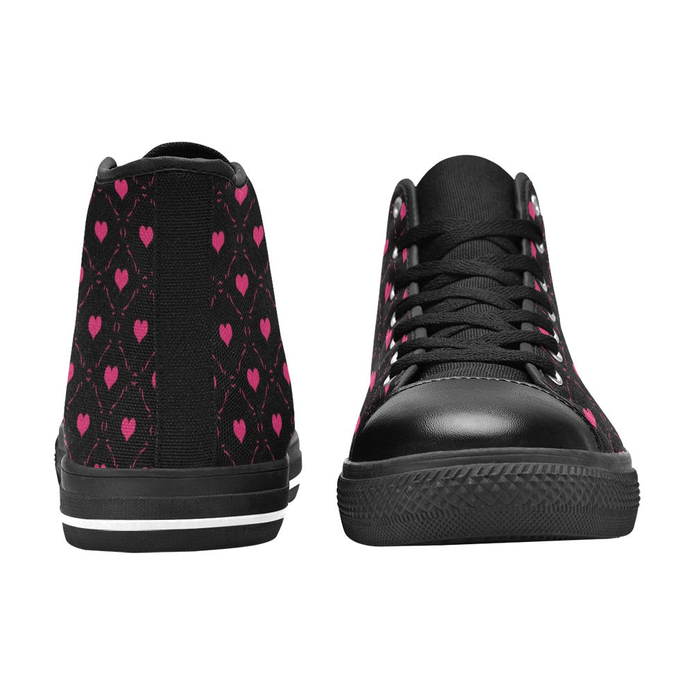 Little Pink Hearts High Top Canvas Shoes - Cute Casual Sneakers for Women & Girls | Perfect for Valentine's Day, Everyday Wear & Street Fashion