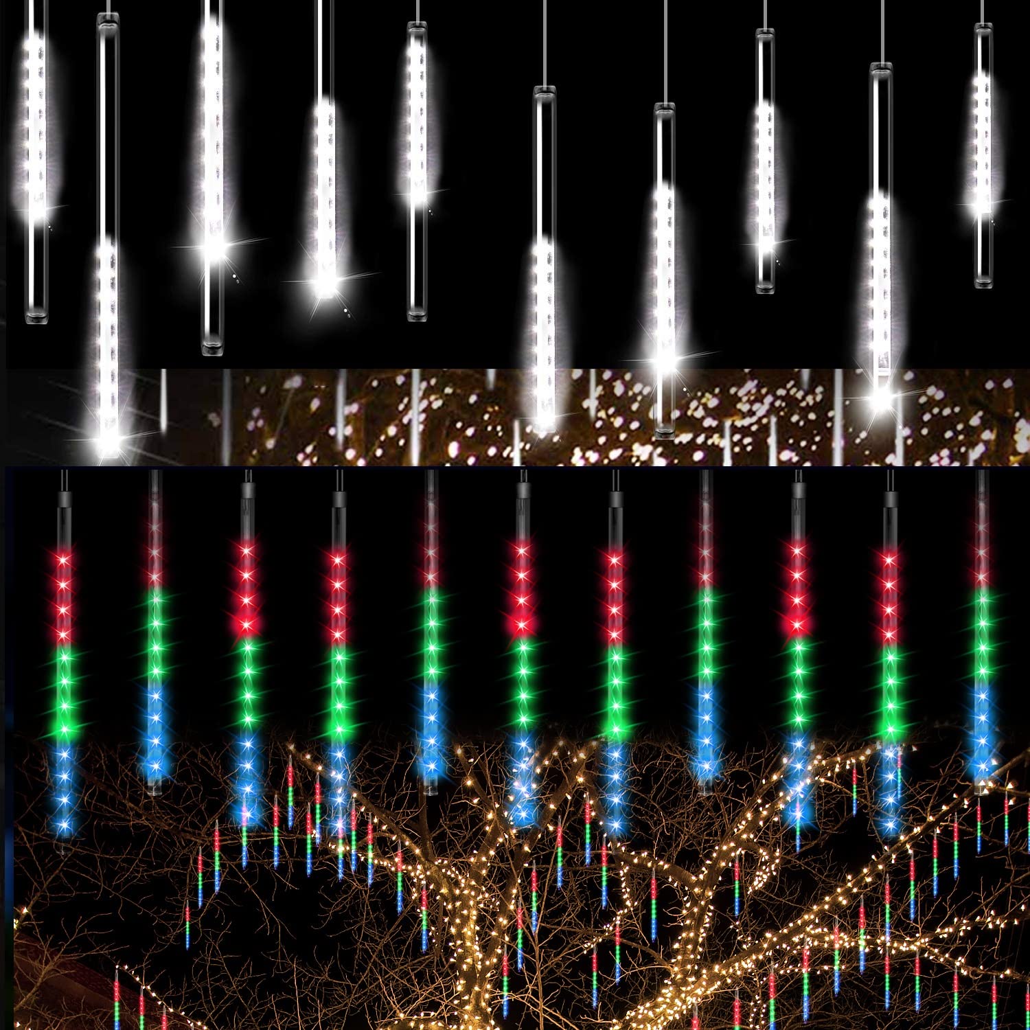 Aluan Meteor Shower Lights - Waterproof Plug-in Christmas Lights for Outdoor Decor, Falling Rain Fairy String Lights for Halloween, Holiday Party, Home, Patio & Garden - Perfect for Christmas Tree, Yard, Porch & Wedding Decorations