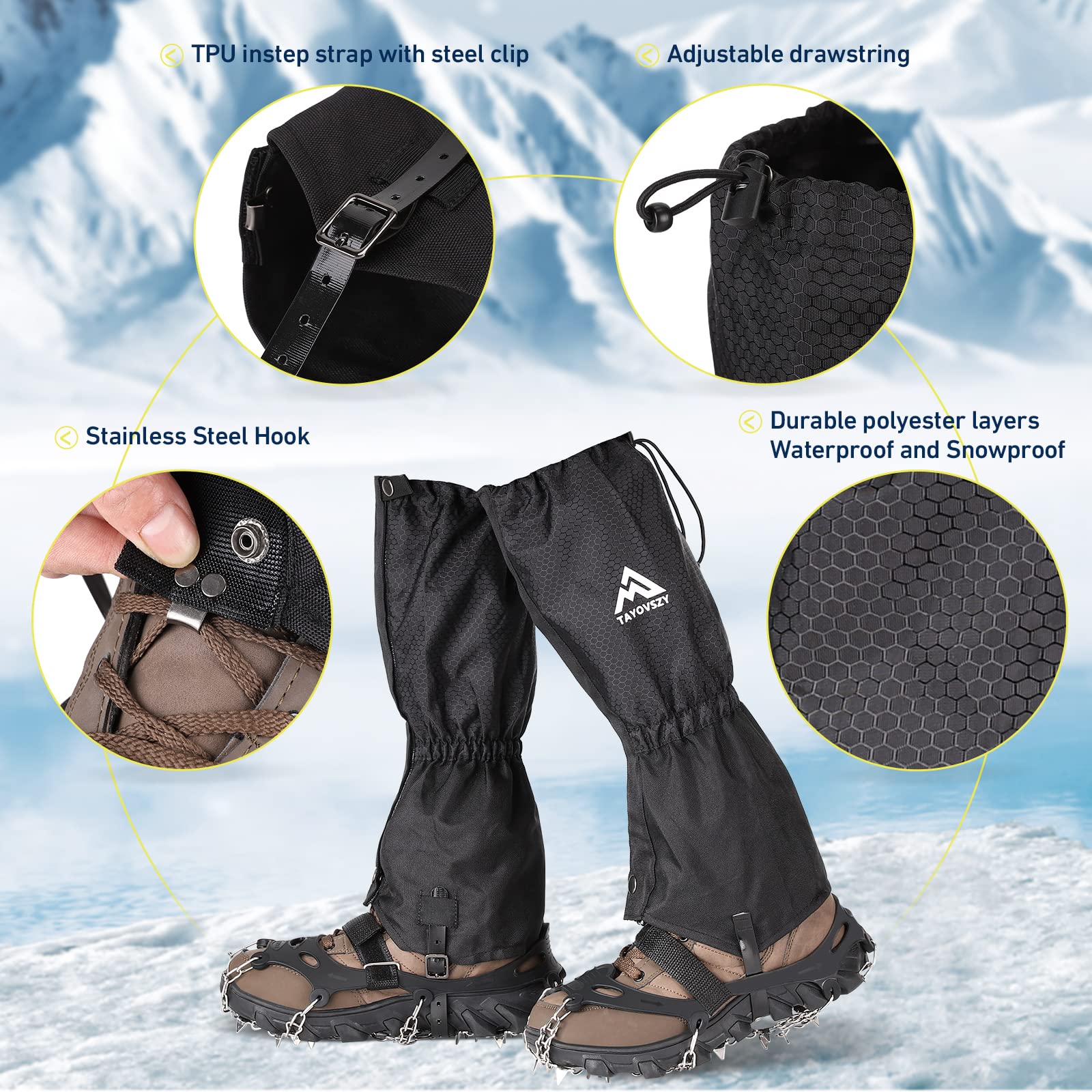 Waterproof & Breathable Hiking Gaiters for Men & Women - Adjustable Lightweight Leg Gaiters for Boots - Ideal for Hunting, Mountaineering, Snow Trekking & Outdoor Adventures